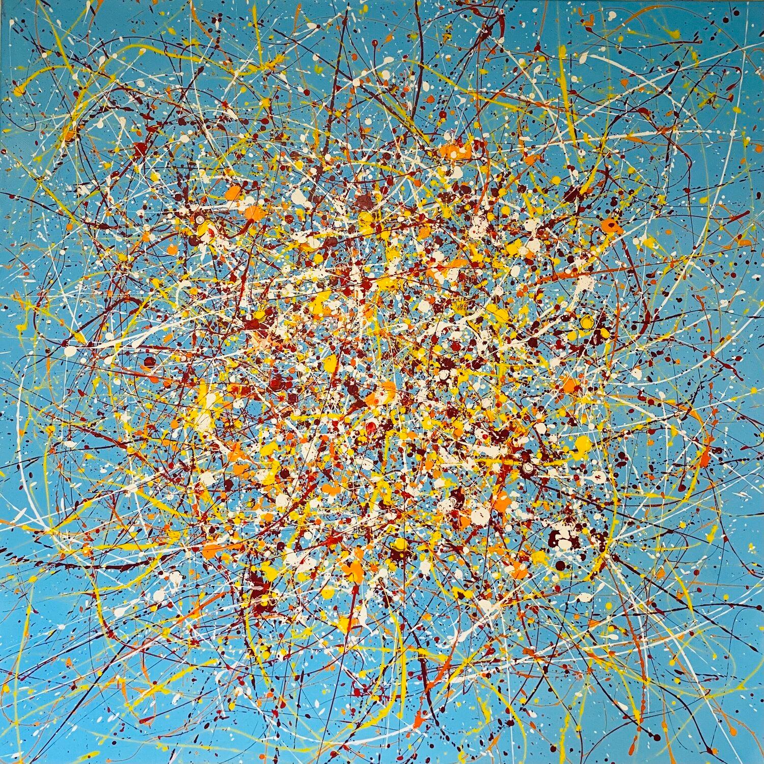 Abstract Painting di Nataliia Krykun - Cielo blu - astrazione di puntini che gocciolano