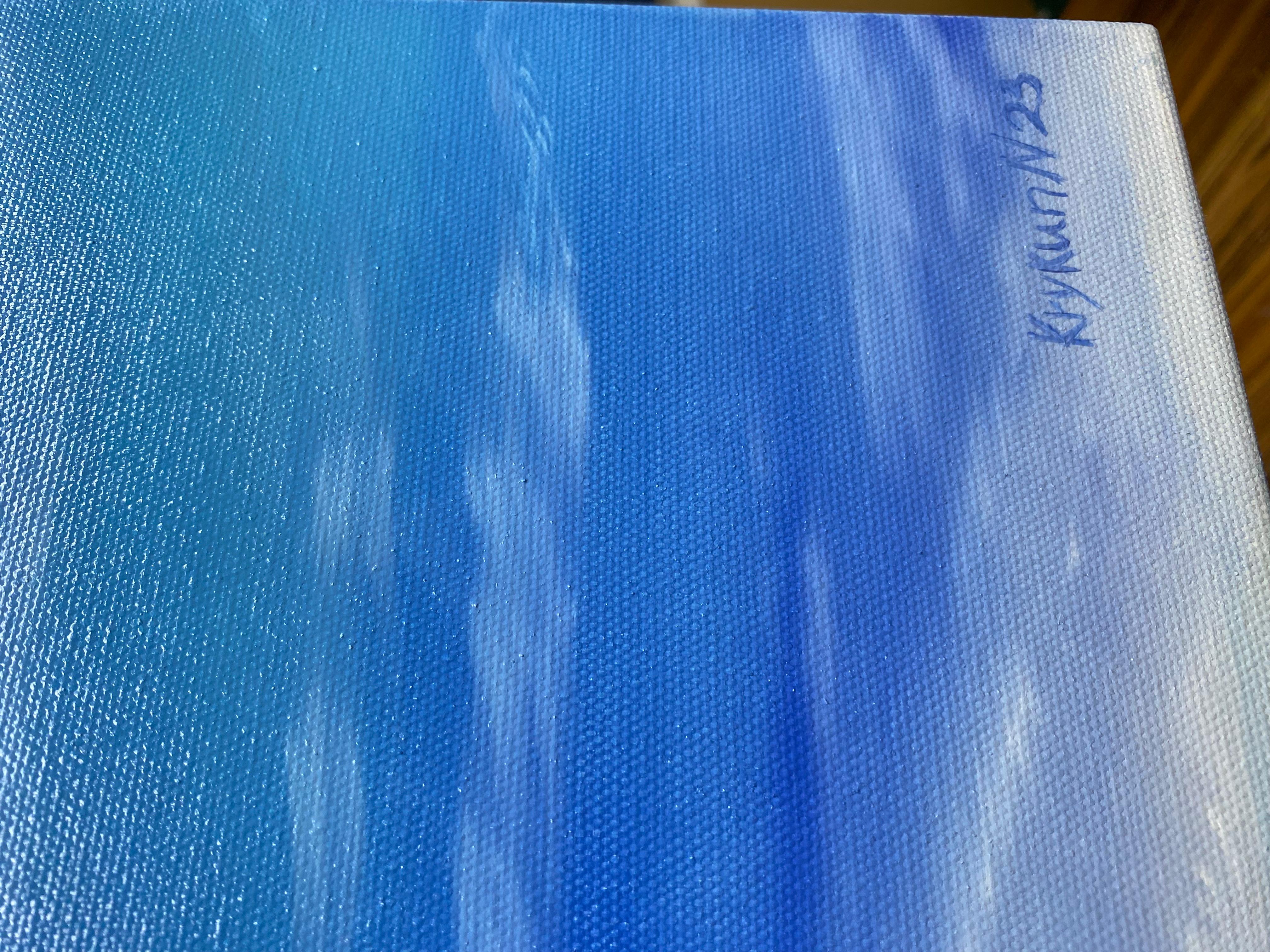 Calm azure sea shore, Côte d'Azur , Marine sky line, ocean waves - Blue Landscape Painting by Nataliia Krykun