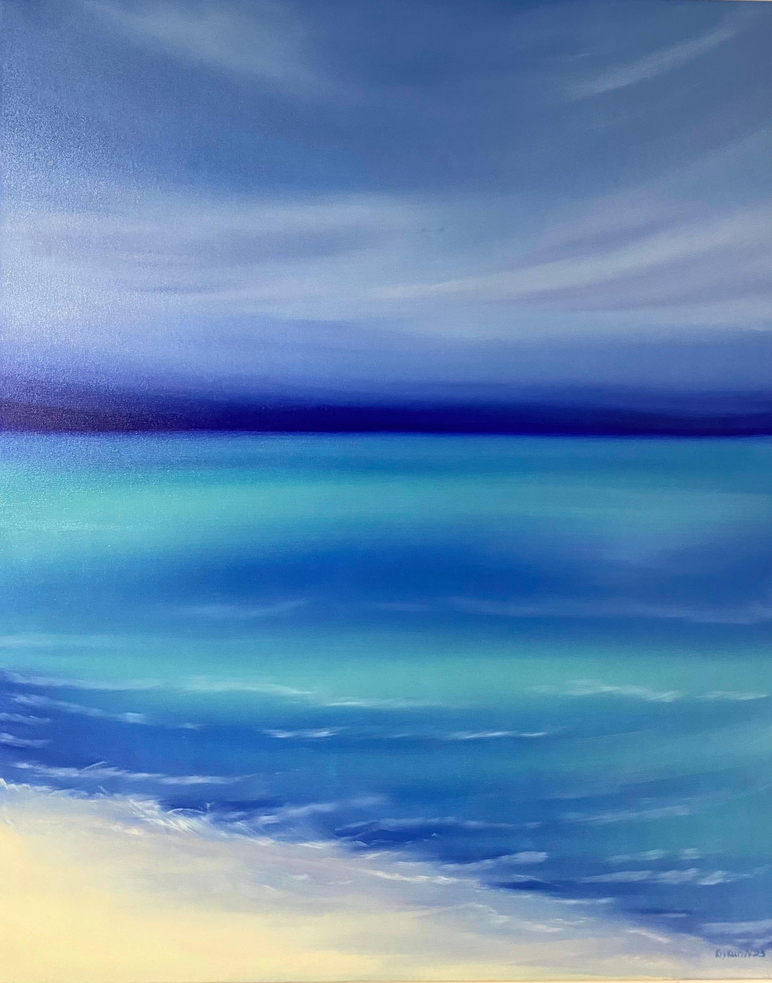 Calma e azzurro mare, Costa Azzurra , Linea del cielo di Marin, onde dell'oceano