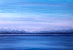 "Litoral" - Abstracción impresionista paisaje marino azul, cielo