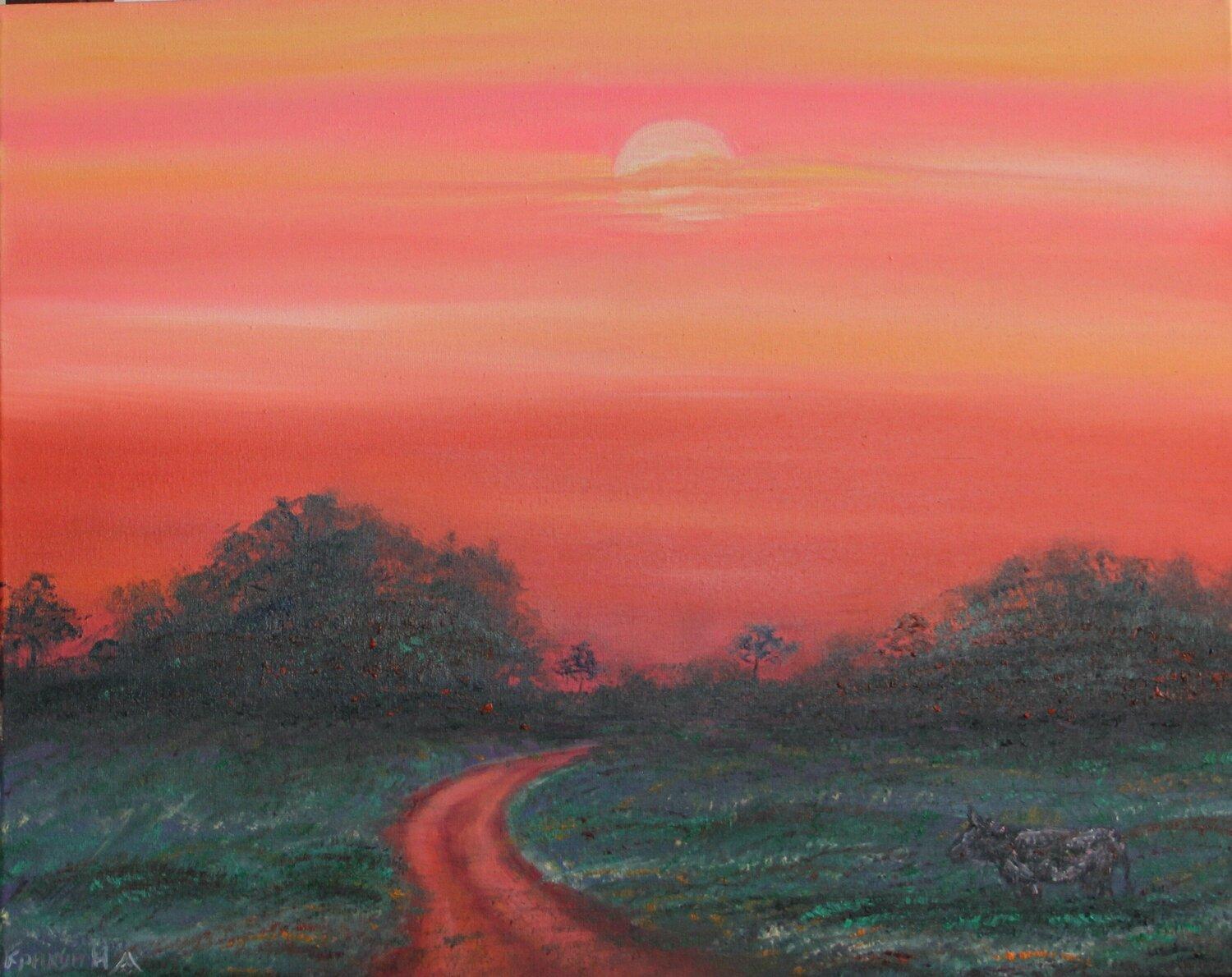 Mucca scura vicino alla strada, Peach Fuzz