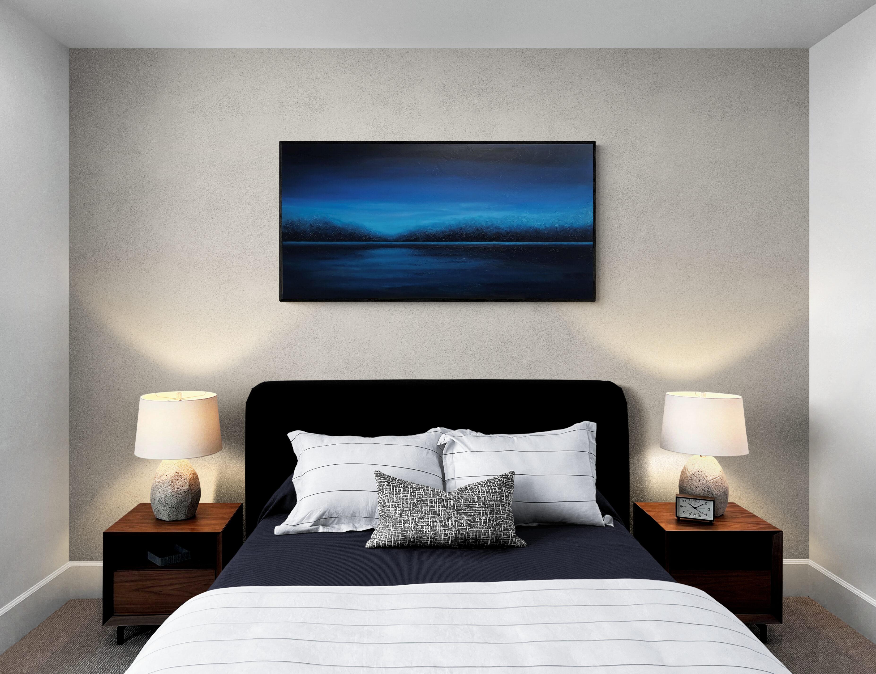 Agua azul profunda - Paisaje marino impresionista minimalista de escayola 3d en venta 5