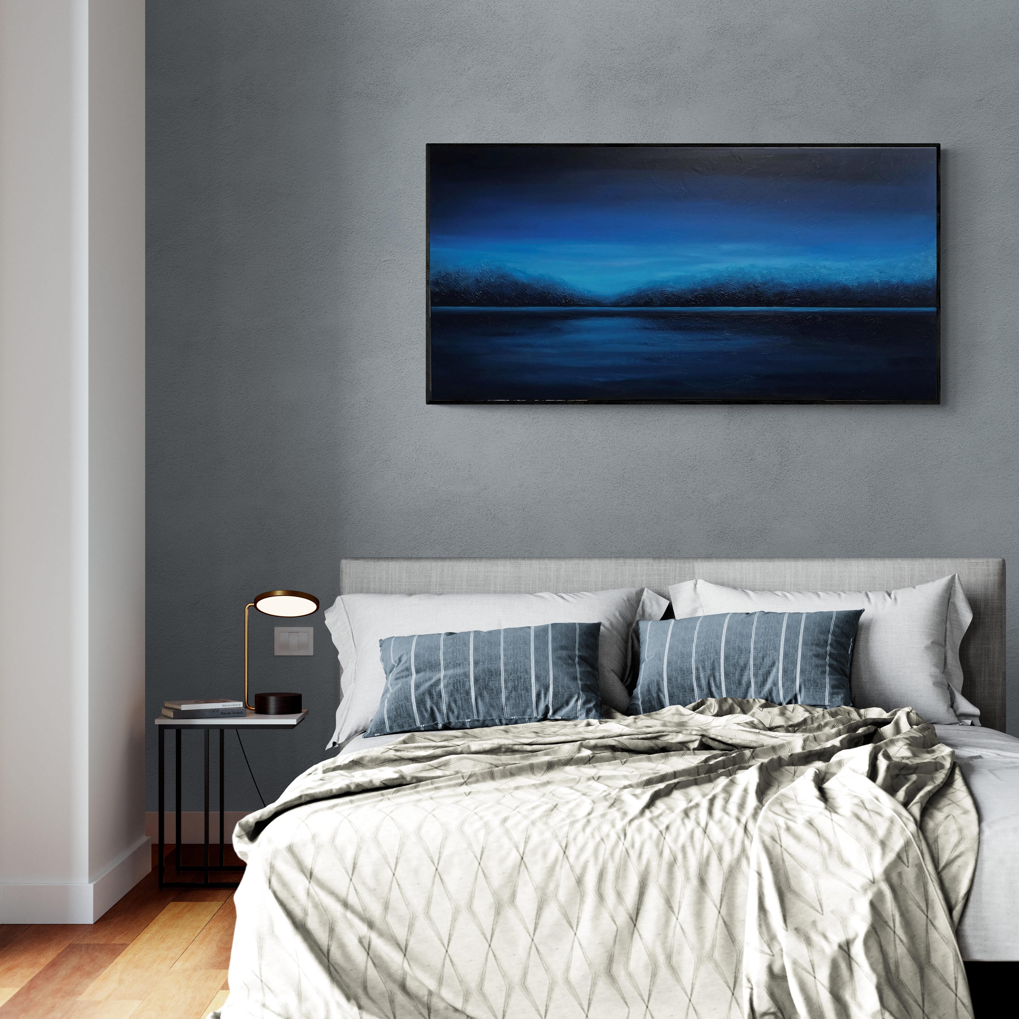 Agua azul profunda - Paisaje marino impresionista minimalista de escayola 3d en venta 6
