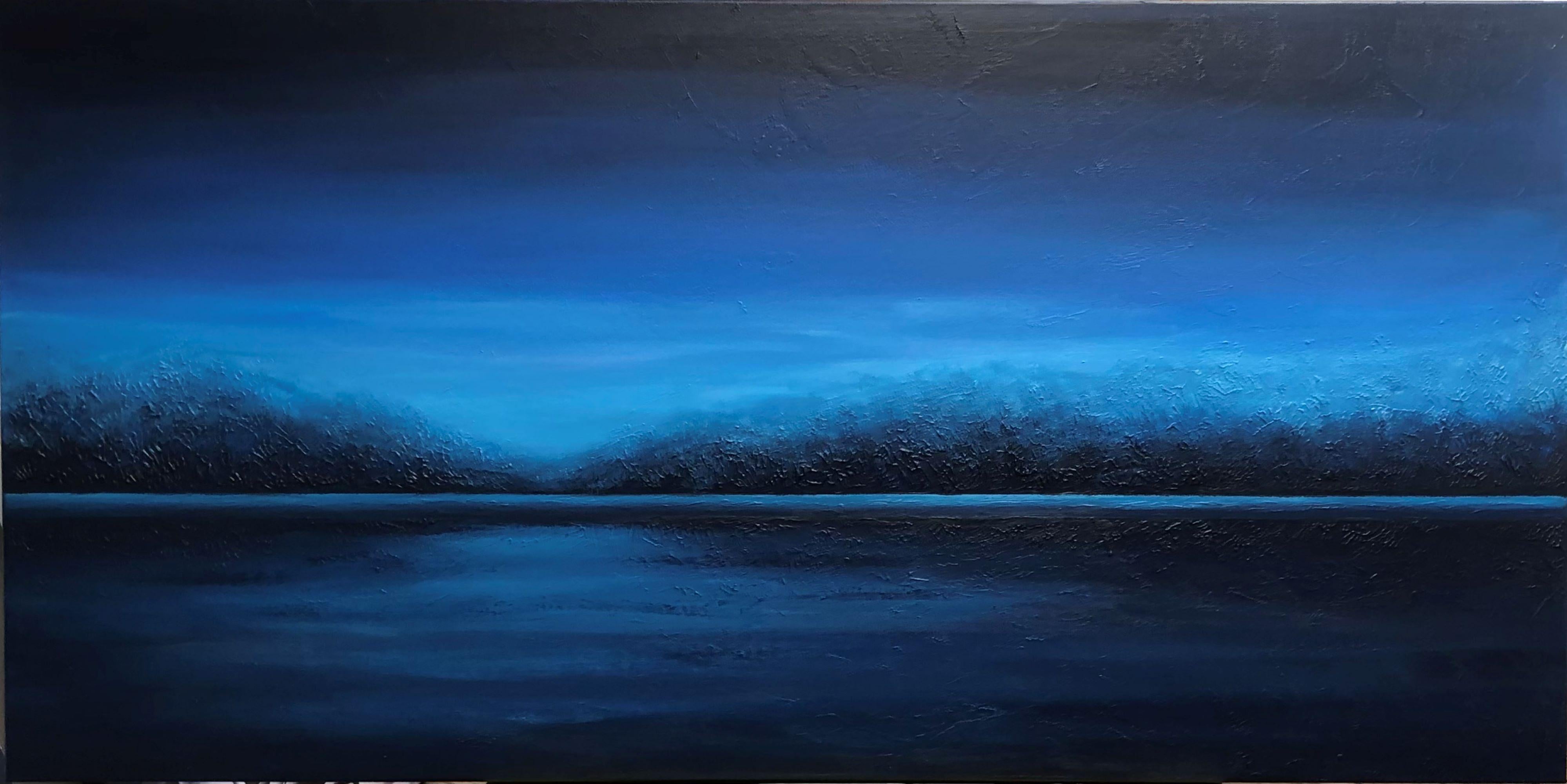 Agua azul profunda - Paisaje marino impresionista minimalista de escayola 3d en venta 7