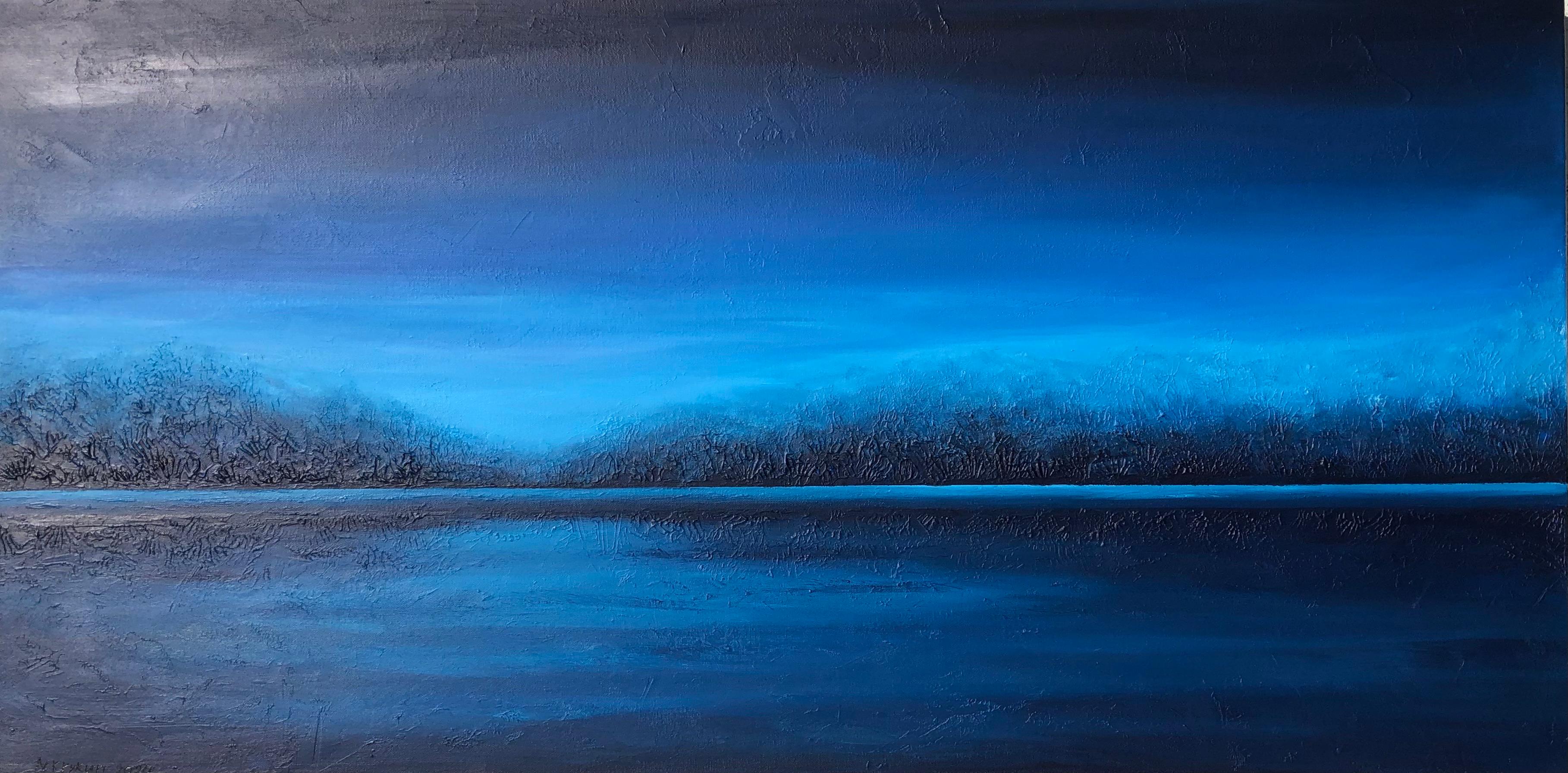 Agua azul profunda - Paisaje marino impresionista minimalista de escayola 3d en venta 12