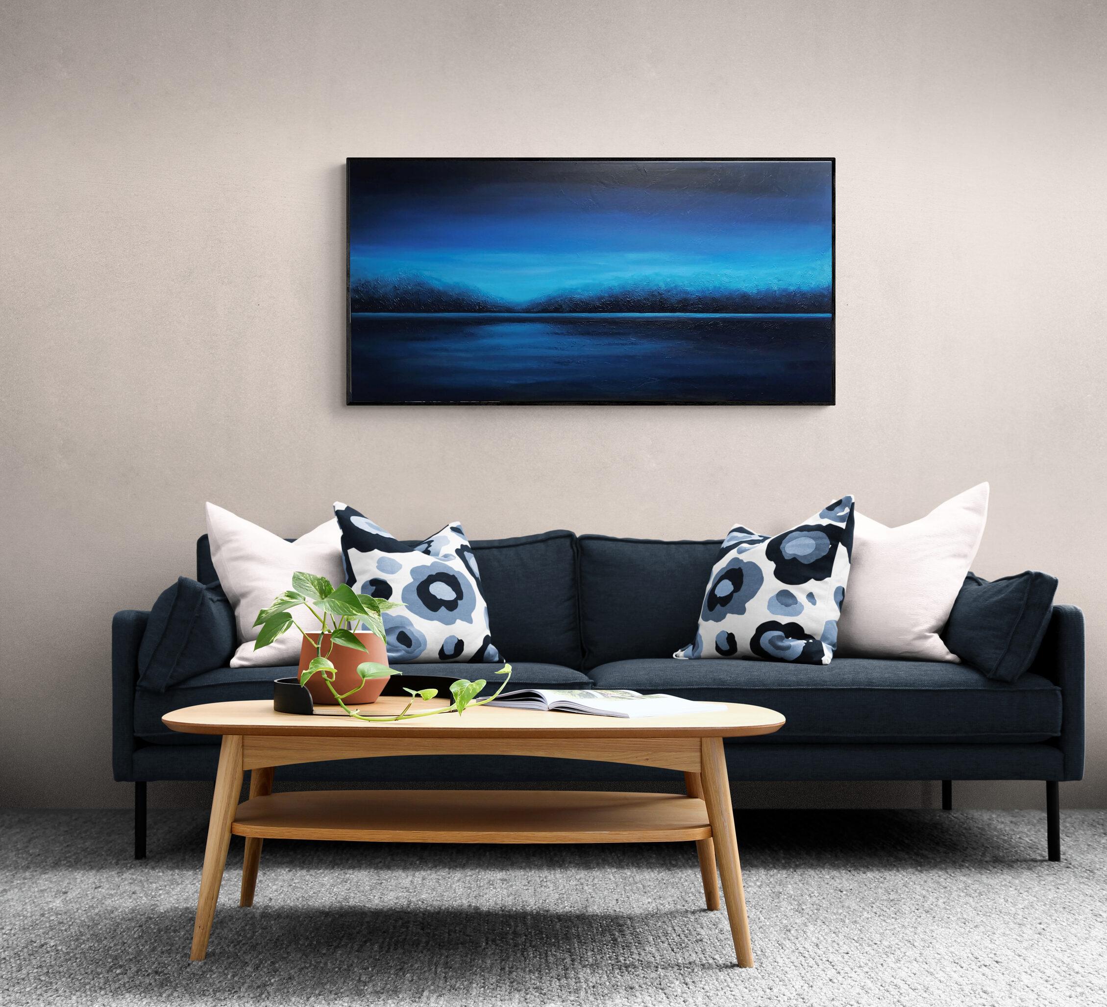 Agua azul profunda - Paisaje marino impresionista minimalista de escayola 3d - Interior Painting Azul de Nataliia Krykun