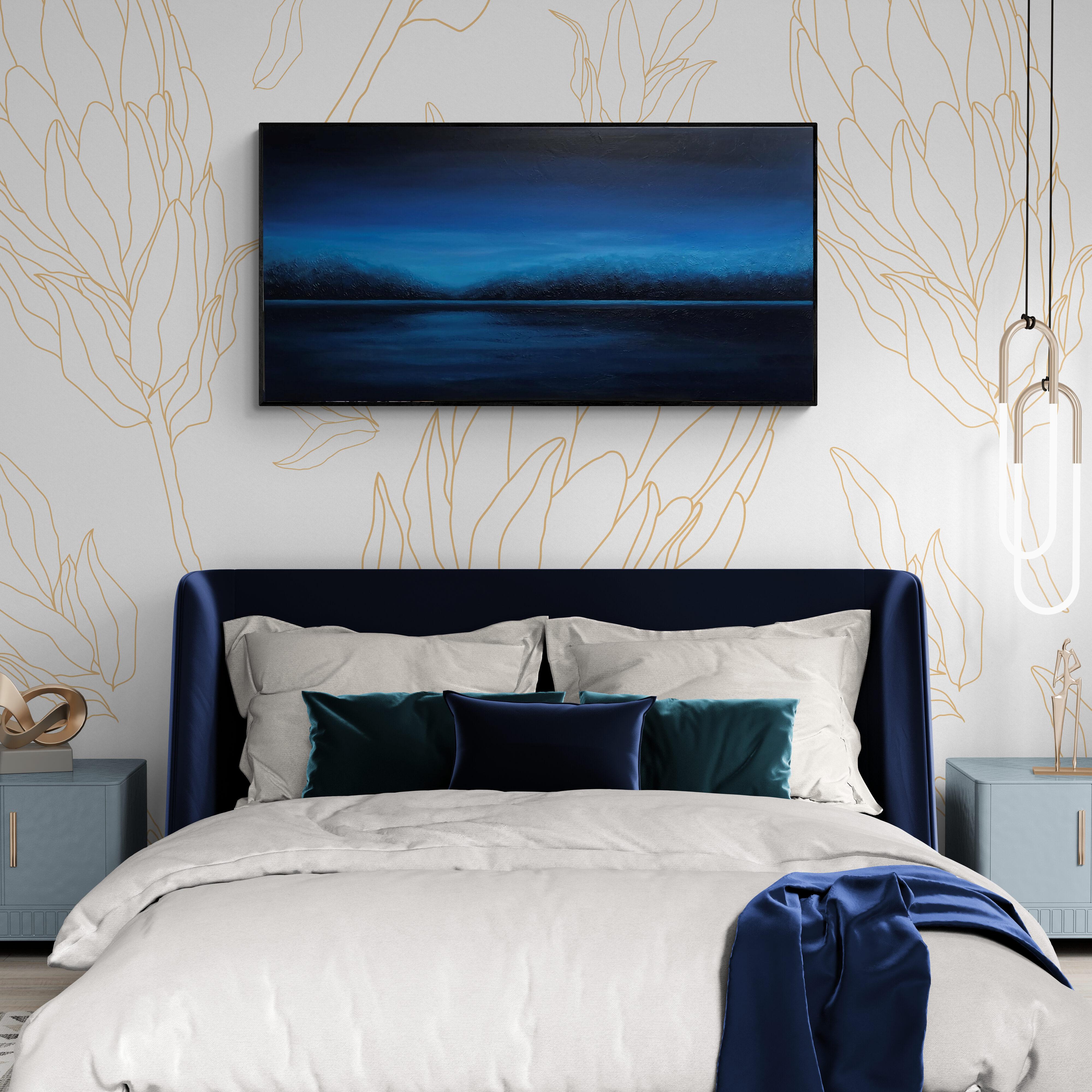 Agua azul profunda - Paisaje marino impresionista minimalista de escayola 3d en venta 4