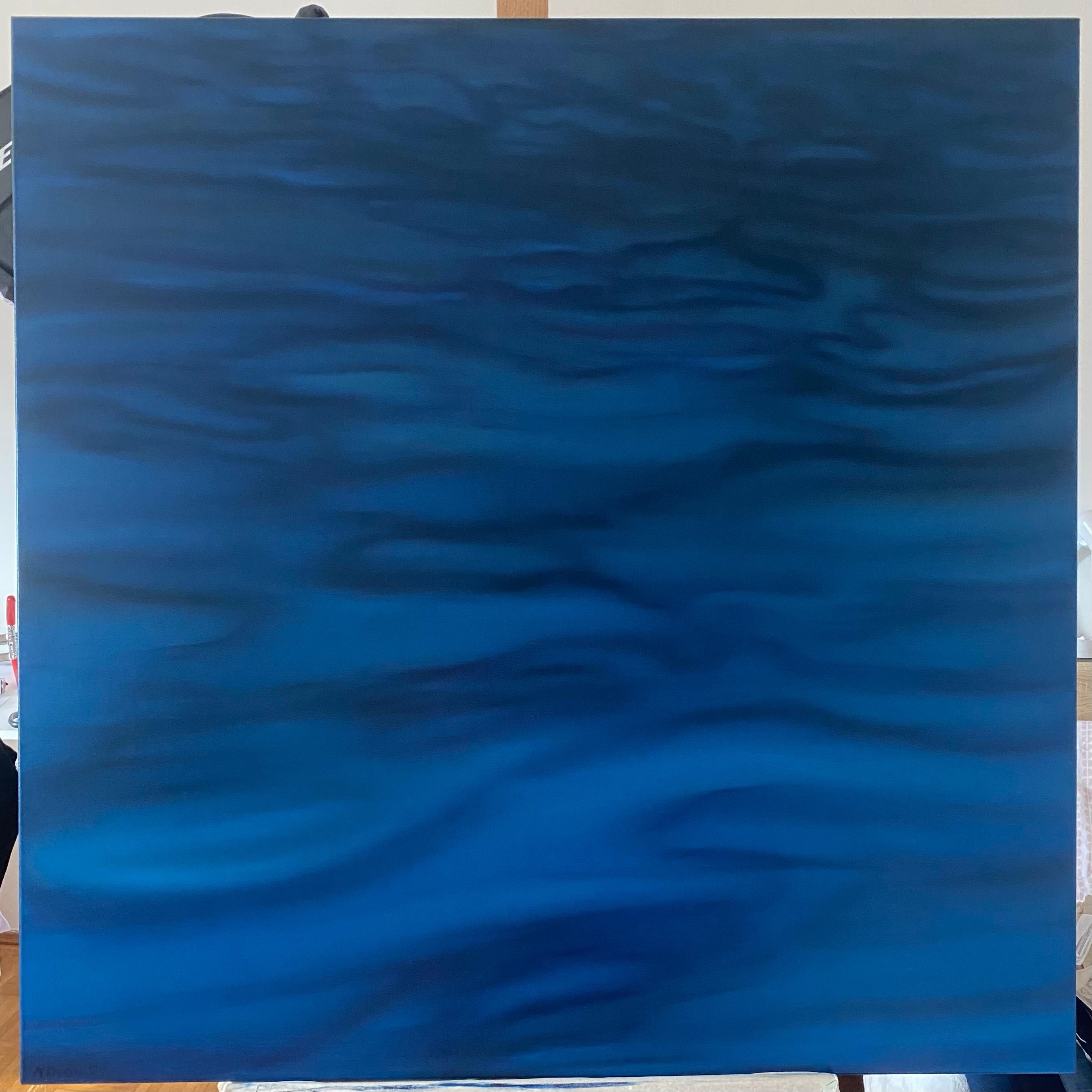 Olas azul profundo - agua Marina, paisaje marino, horizonte - Painting de Nataliia Krykun