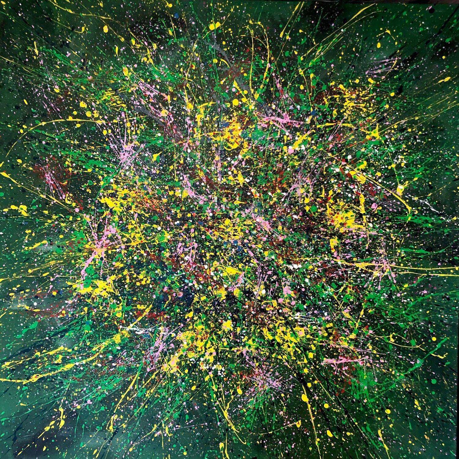 Interior Painting di Nataliia Krykun - "Flowers Garden" dalla serie "Infinite Flight" verde, nero, bianco