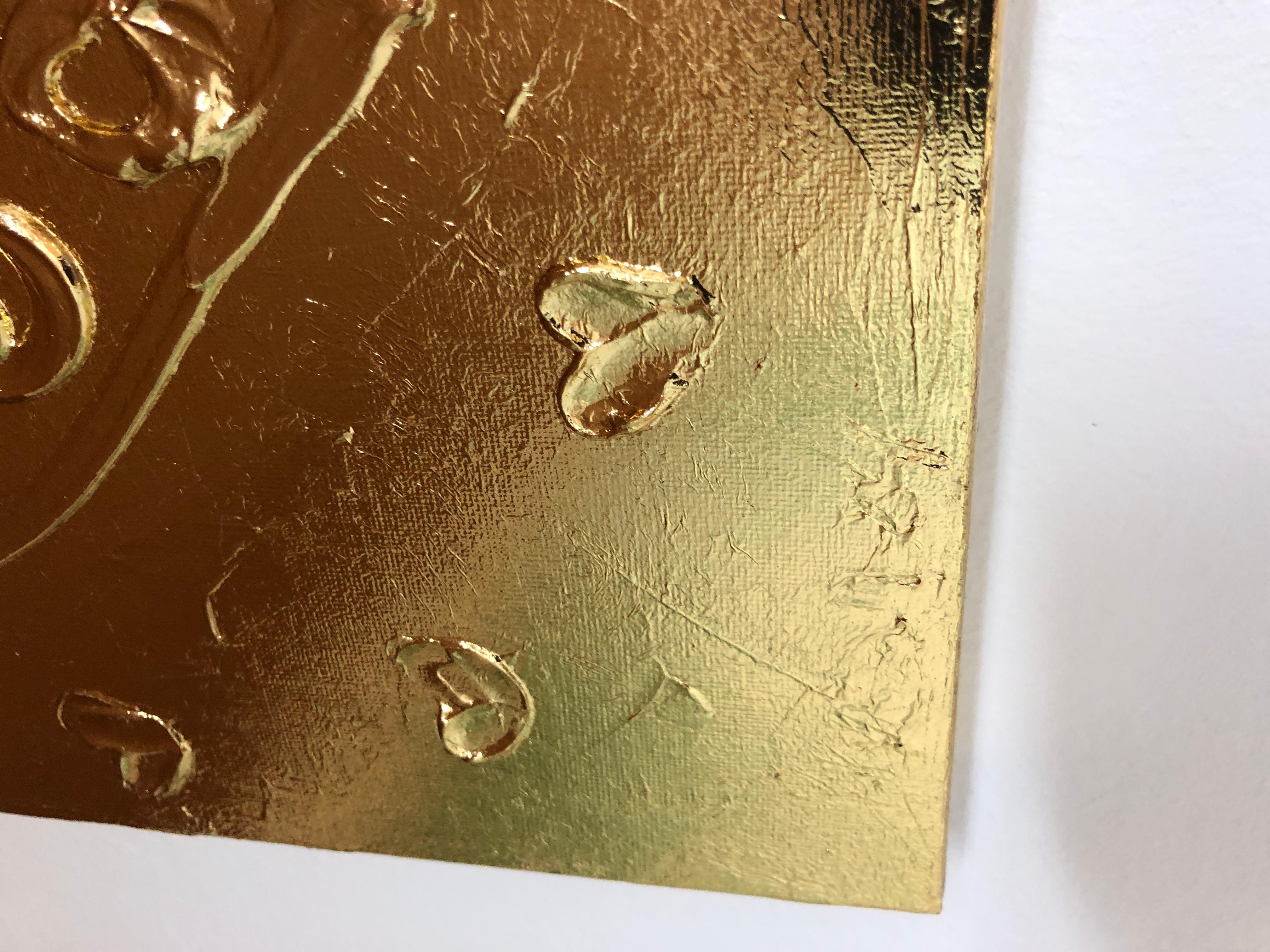 Blumen auf goldenem Herz – 3D Liebe, Amour, Amore Weiß und Gold strukturiert, Vergoldung im Angebot 6