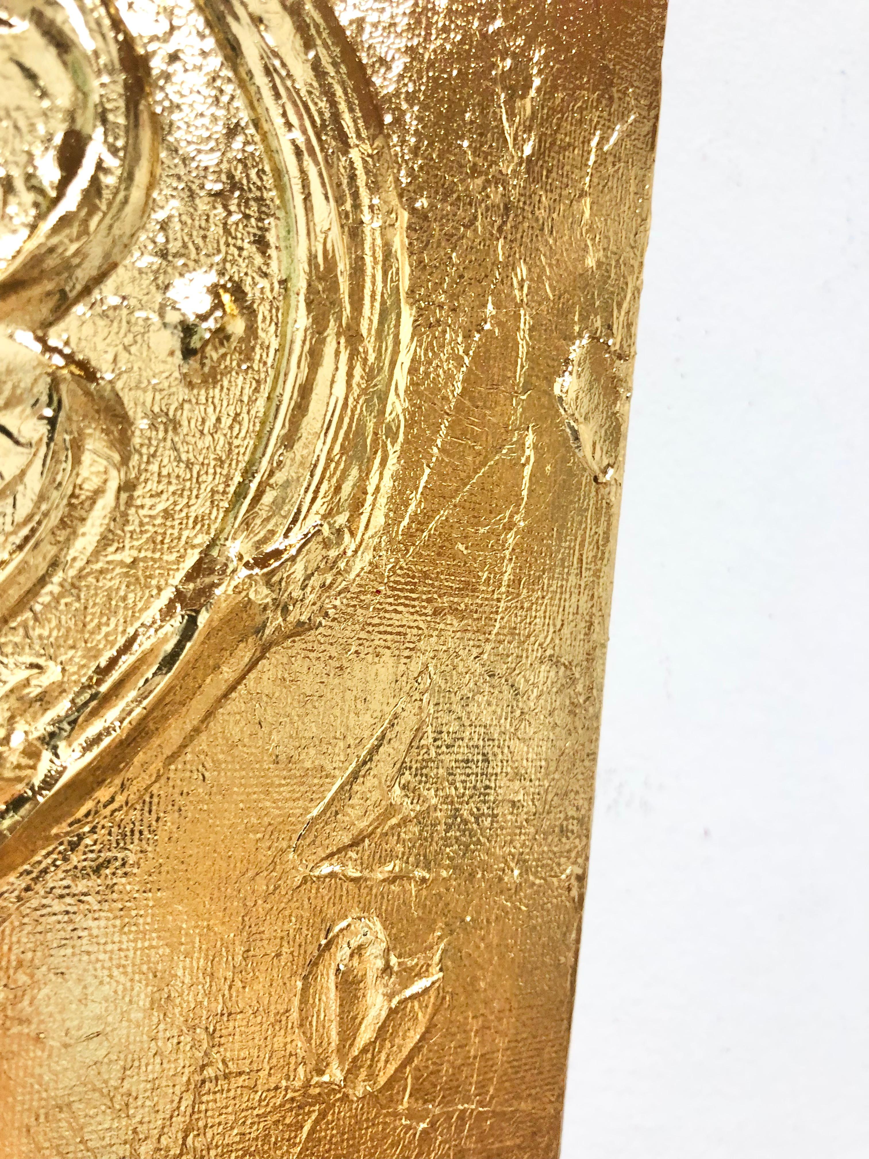 Blumen auf goldenem Herz – 3D Liebe, Amour, Amore Weiß und Gold strukturiert, Vergoldung im Angebot 3