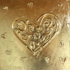 Flores sobre corazón dorado - 3D amor, Amour, Amore blanco y dorado texturizado, dorado