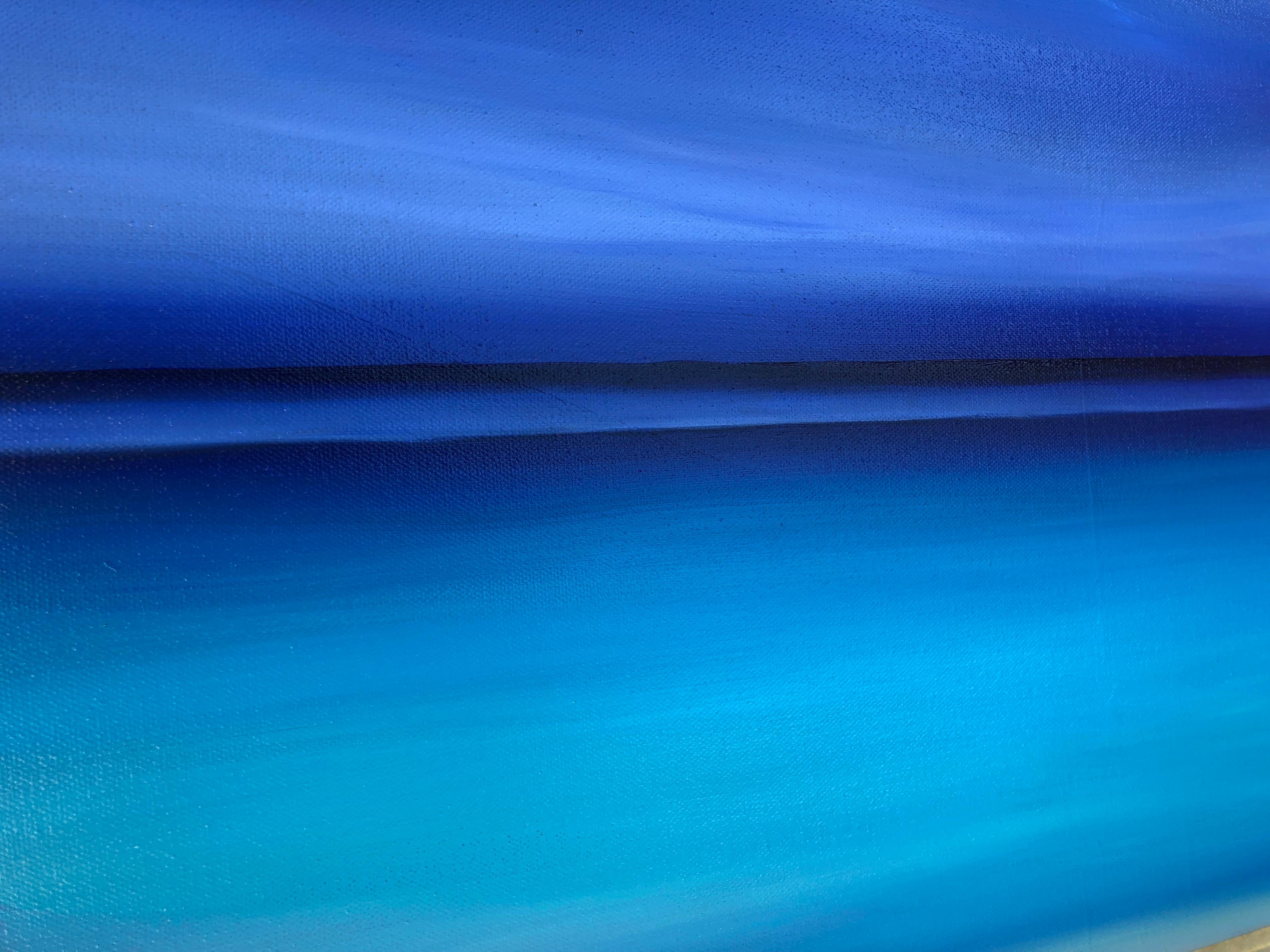 French Riviera , Marine, seascape. Sunset, skyline, turquoise waves - Painting by Nataliia Krykun
