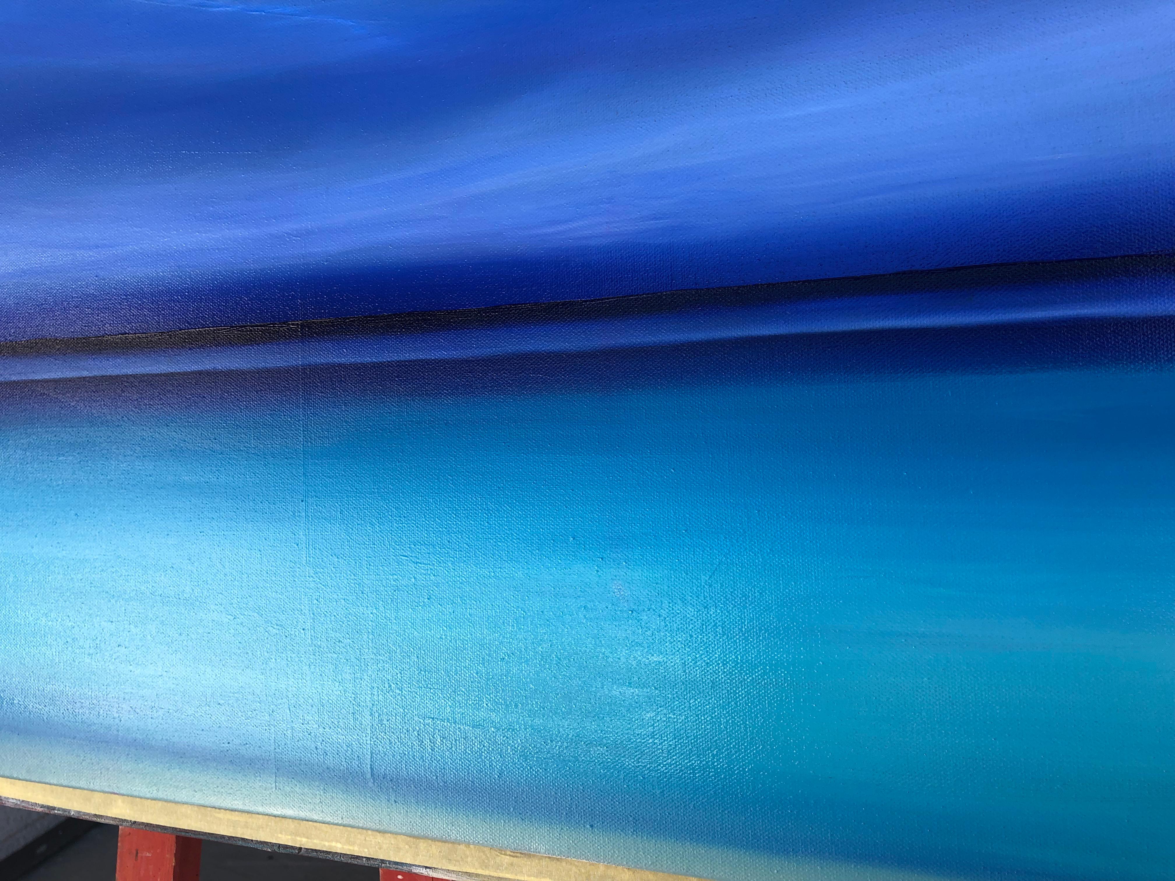 French Riviera , Marine, seascape. Sunset, skyline, turquoise waves - Impressionist Painting by Nataliia Krykun