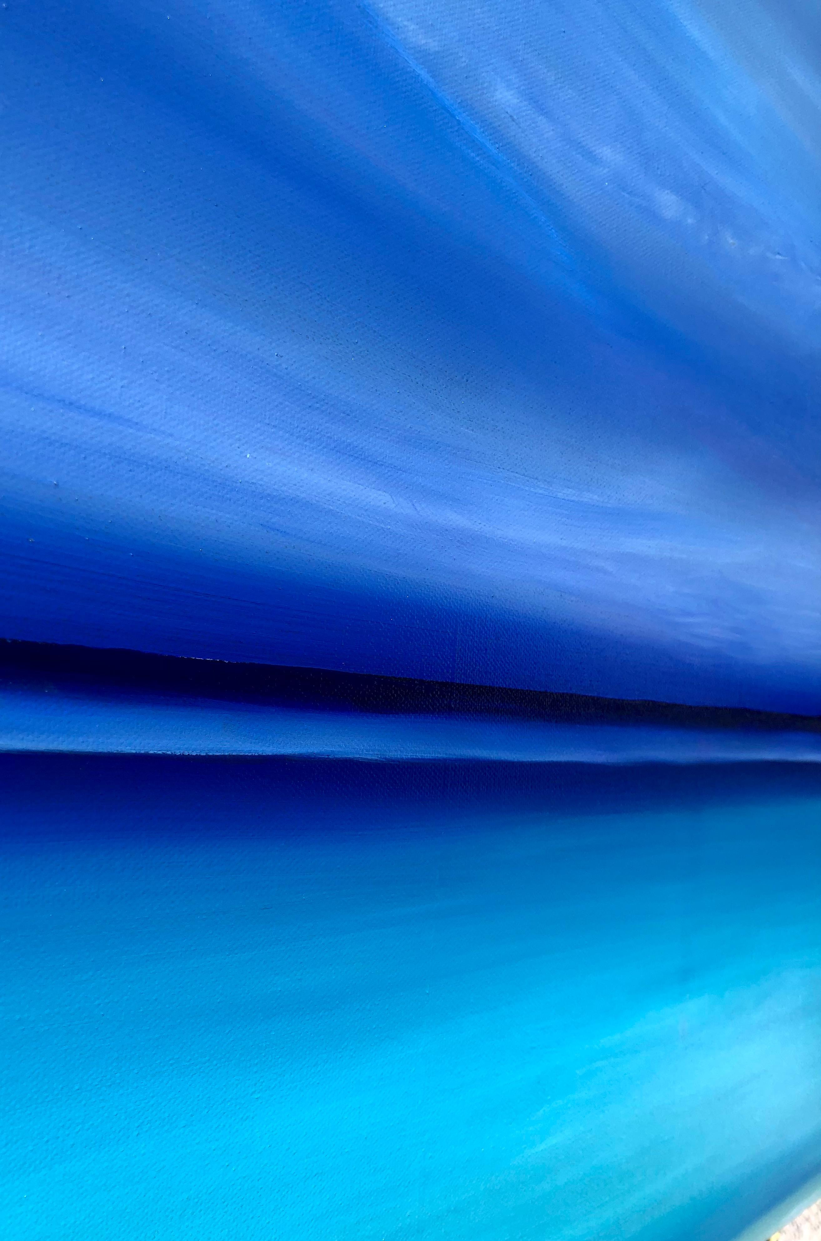 In this painting, I've poured my passion for the sea's tranquil majesty and the sky's infinite canvas. Using acrylics and oils, I've melded impressions of the horizon's calm with abstract elements, capturing the ephemeral beauty of twilight's dance