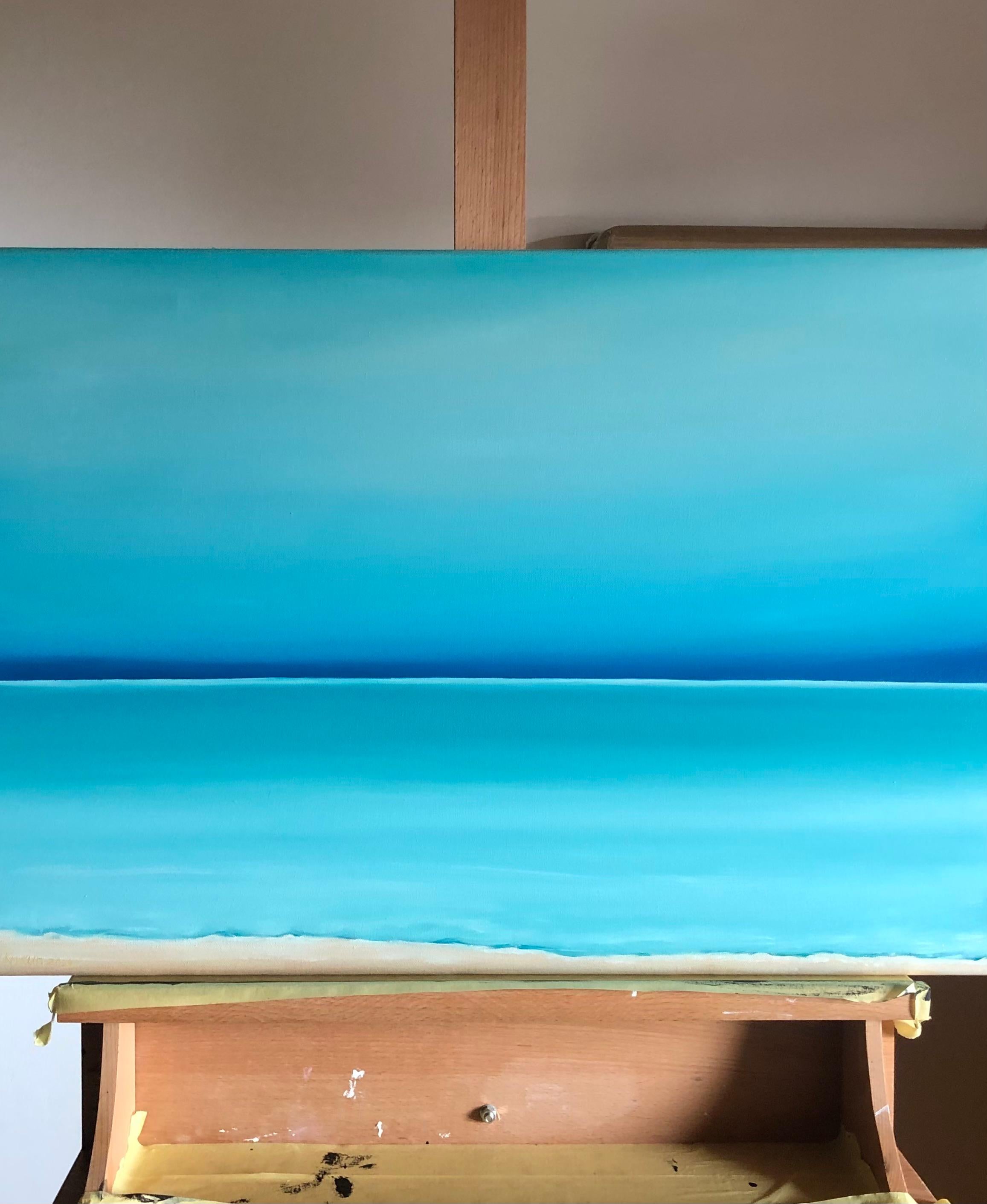 Serie Riviera Francesa, horizonte turquesa - Painting Abstracto de Nataliia Krykun