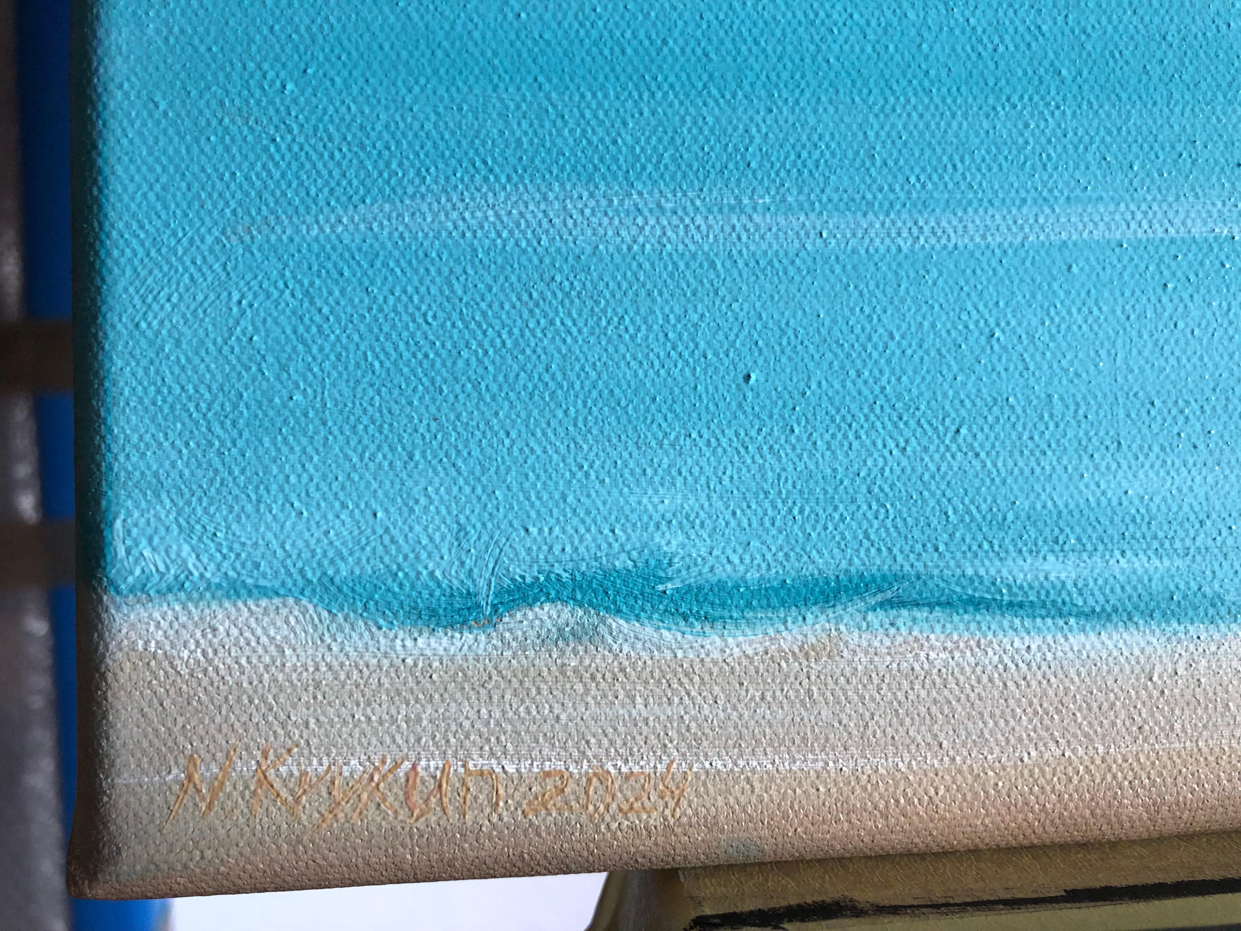 Serie Riviera Francesa, horizonte turquesa - Landscape Painting Azul de Nataliia Krykun