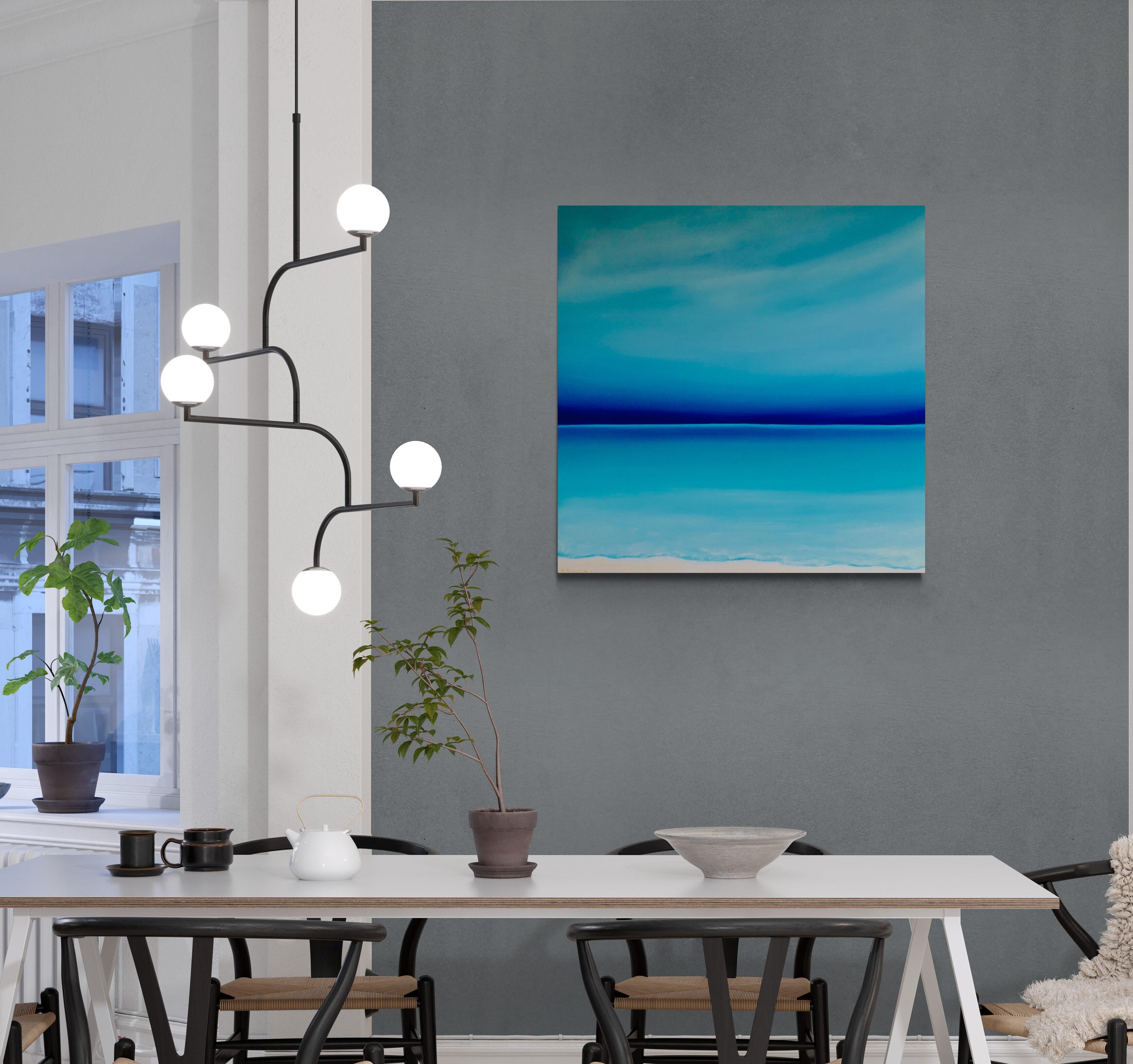 Costa Azzurra, orizzonte turchese - Landscape Painting Blu di Nataliia Krykun
