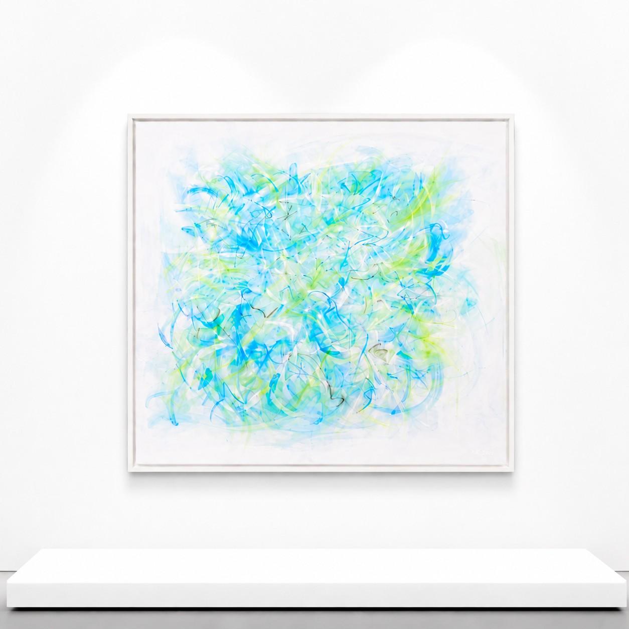 In creating this explosion of color and emotion, I embraced a blend of abstract, expressionism, and pop art forms. I joyously applied acrylics, oil, and enamel, accenting generously with golden and silver leaf for that shimmering effect. This piece