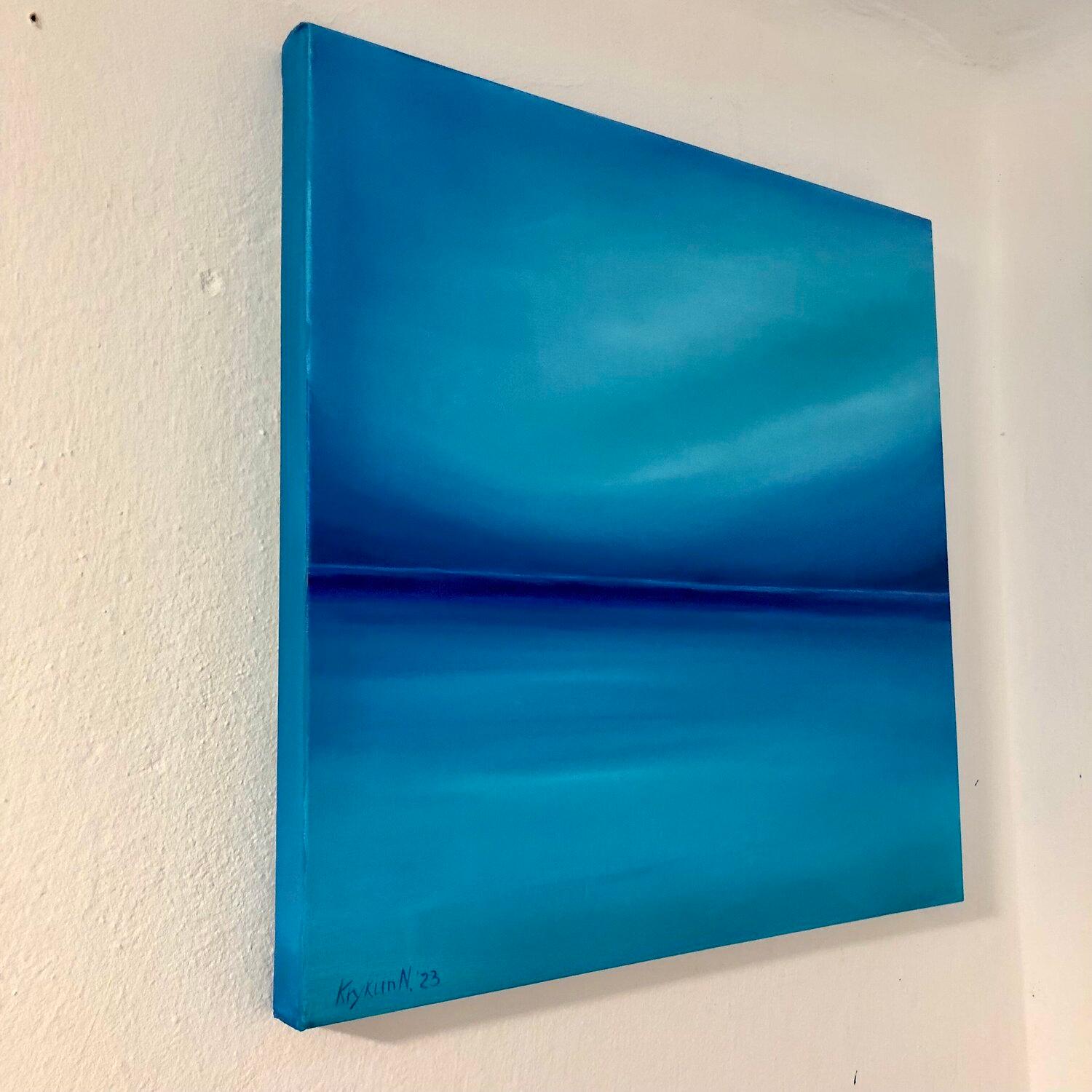 In this serene composition, I've harmoniously blended acrylics and oils, flirting with both realism and semi-abstract styles. The magic hours' warmth and the turquoise waves' gentle caress are a dance of color and light. It's a visual symphony meant