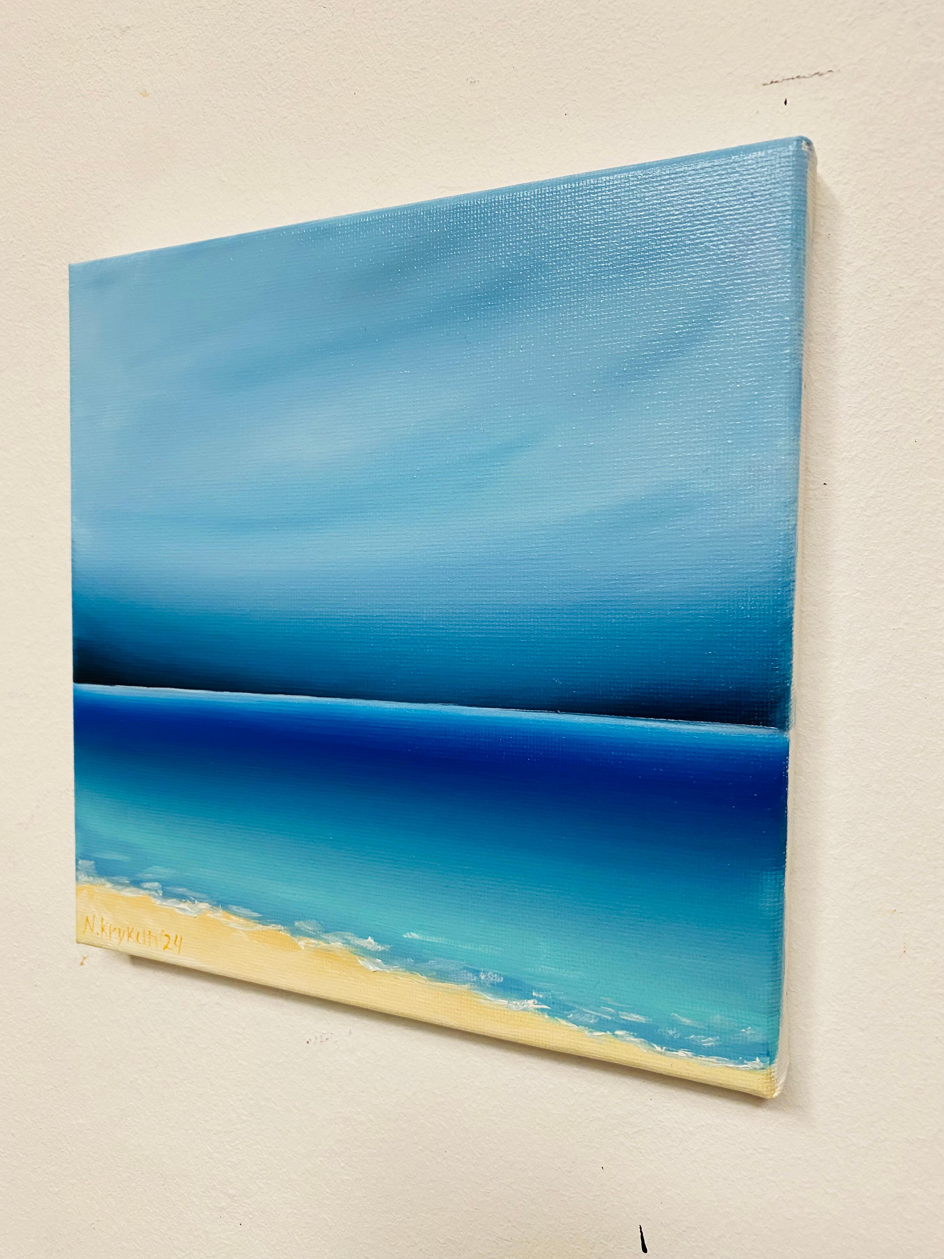 De la série French Riviera-2  - paysage marin horizon bleu, vagues, ligne d'horizon - Painting de Nataliia Krykun