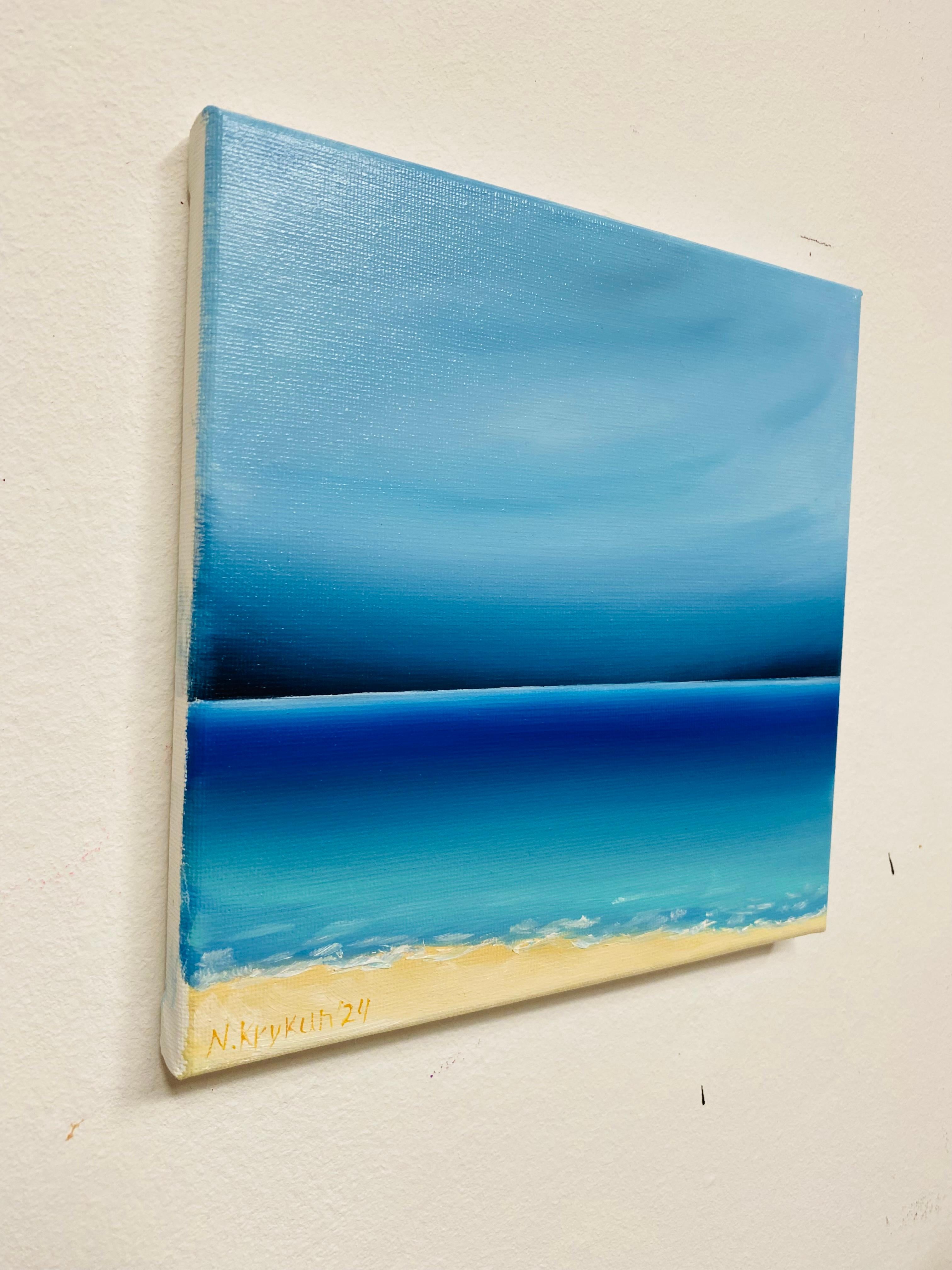 De la série French Riviera-2  - paysage marin horizon bleu, vagues, ligne d'horizon - Abstrait Painting par Nataliia Krykun