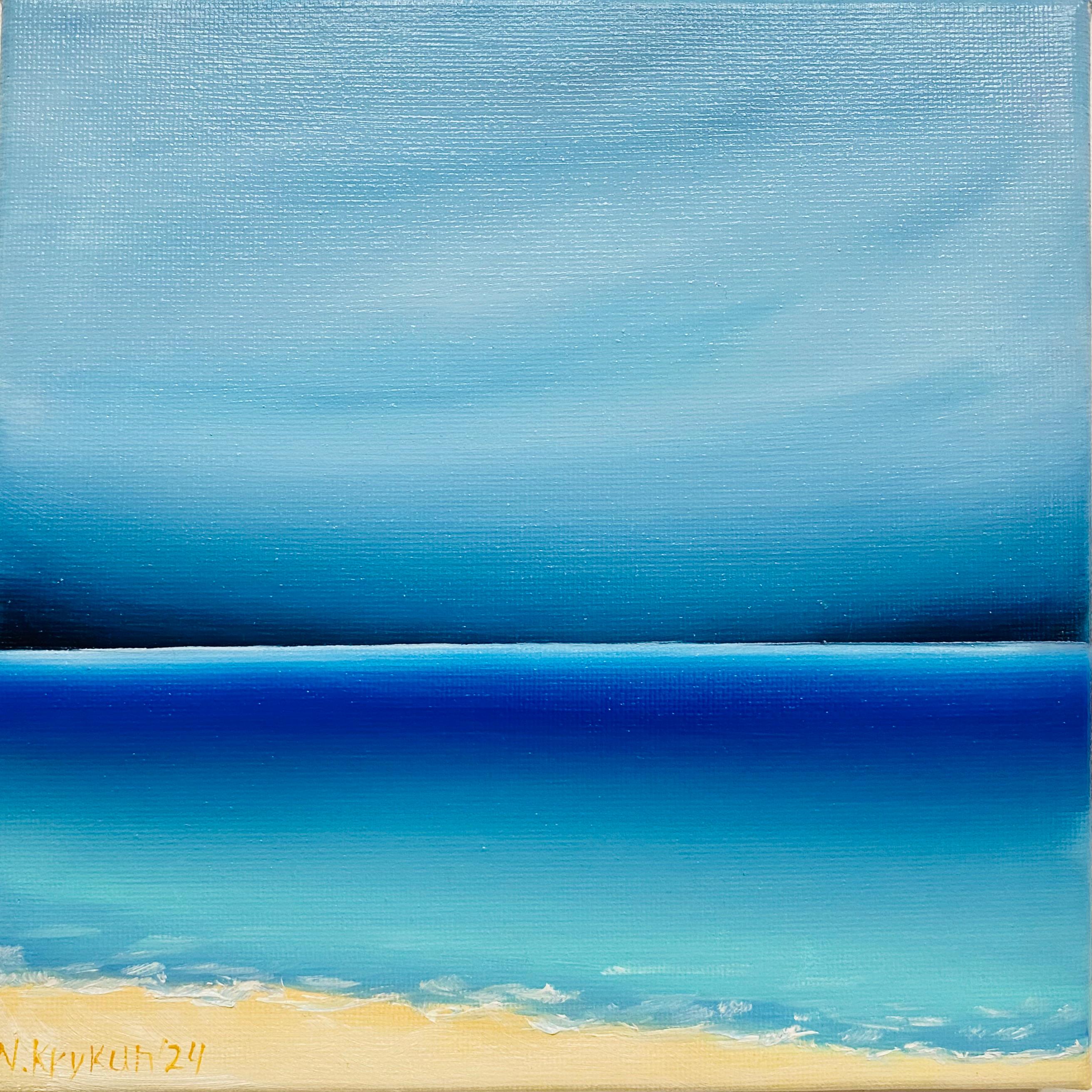 Landscape Painting Nataliia Krykun - De la série French Riviera-2  - paysage marin horizon bleu, vagues, ligne d'horizon