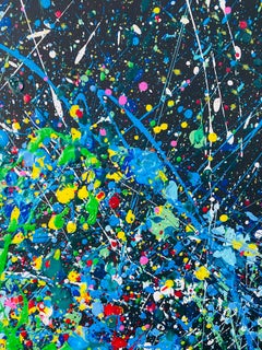 De la serie "Vuelo infinito" jardín en flor, azul, rosa, blanco, colorido