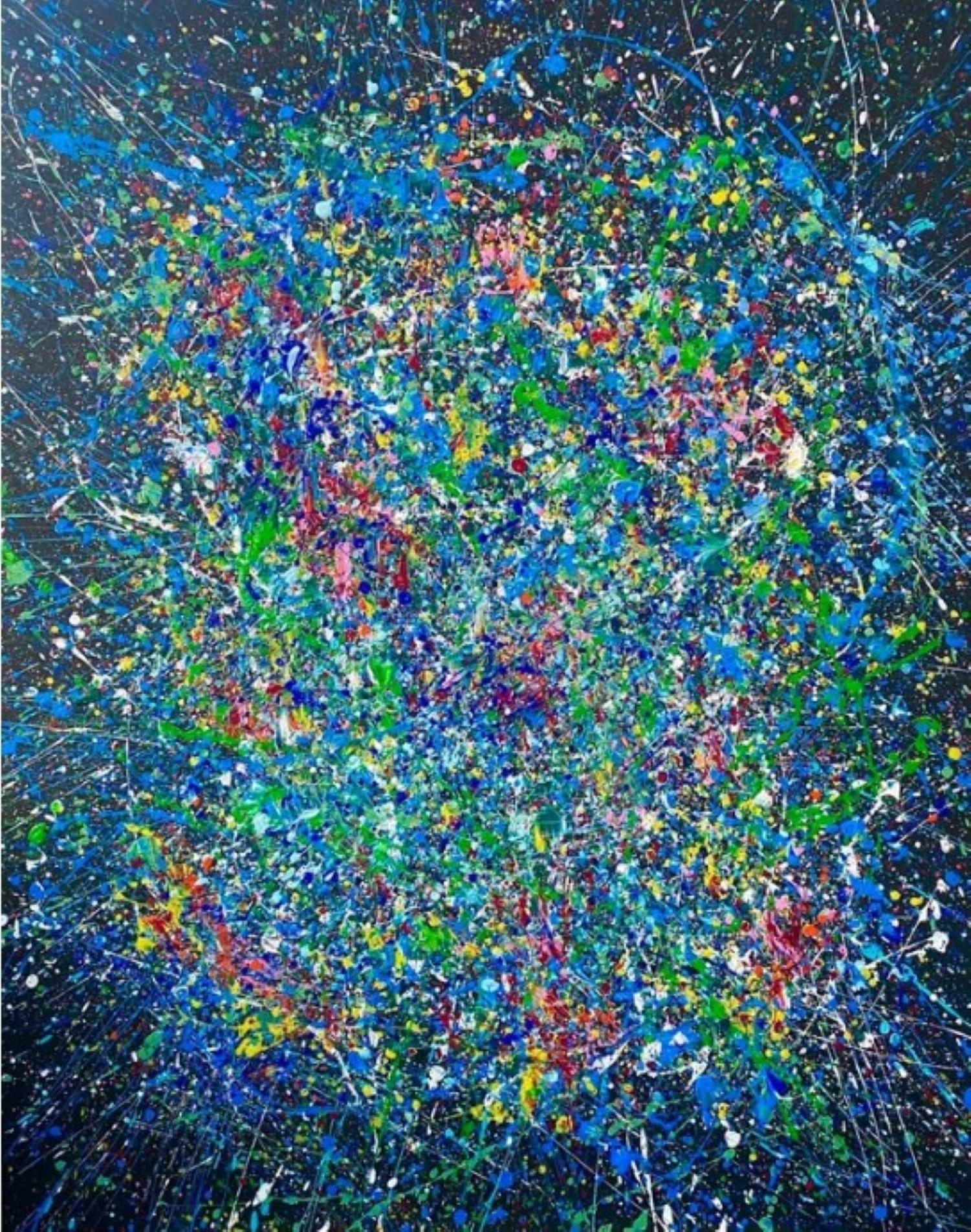 Abstract Painting de Nataliia Krykun - De la serie "Vuelo infinito" jardín en flor, azul, rosa, blanco, colorido