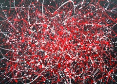 From the series "Infinite Flight" red, pink, white, black large abstraction, dro