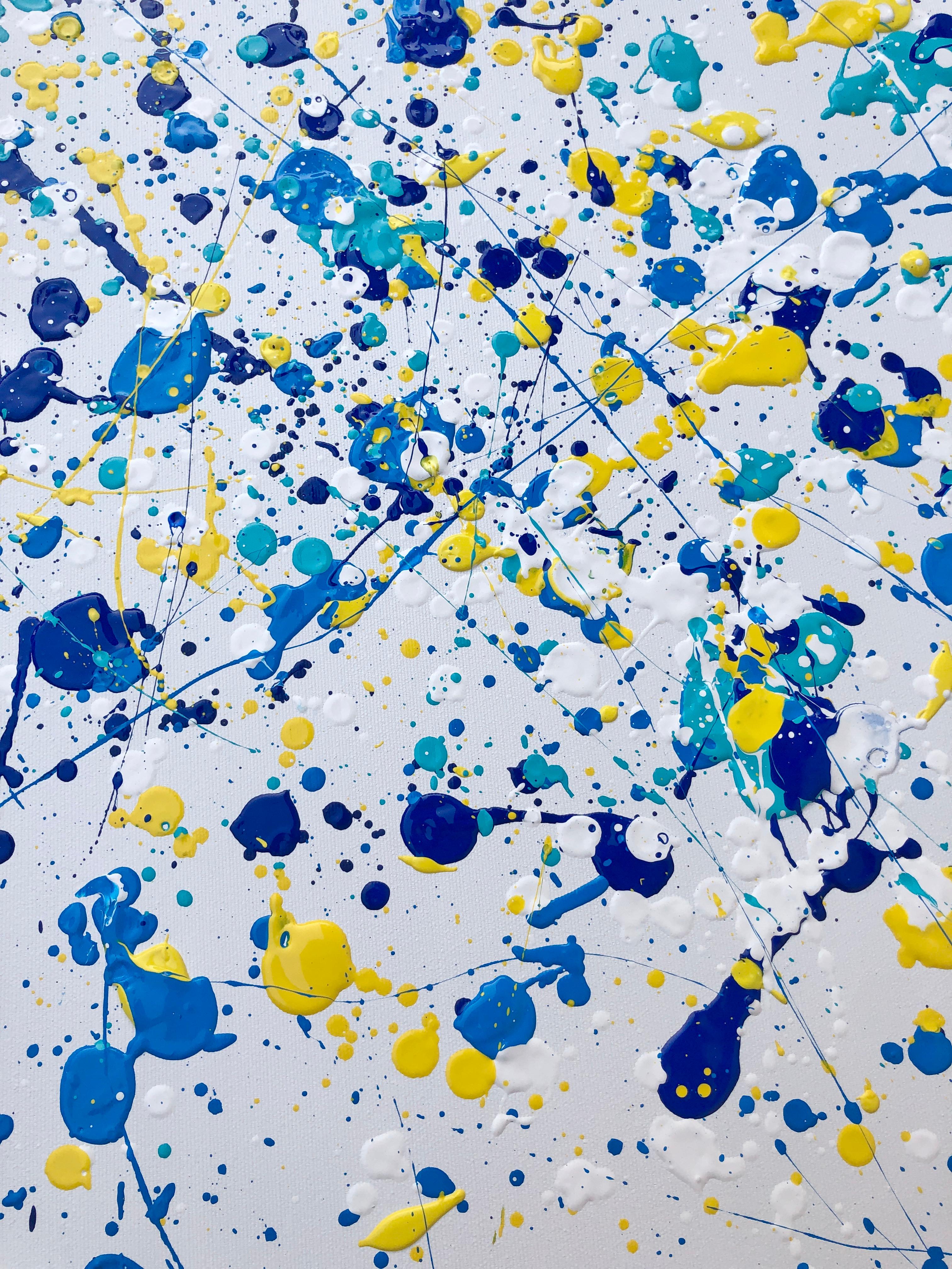 De la série « Infinite Flightt » jaune, bleu, rose, blanc - Painting de Nataliia Krykun