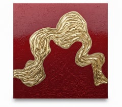 De la série "Vagues de l'océan" - feuille d'or sur rouge, texturé