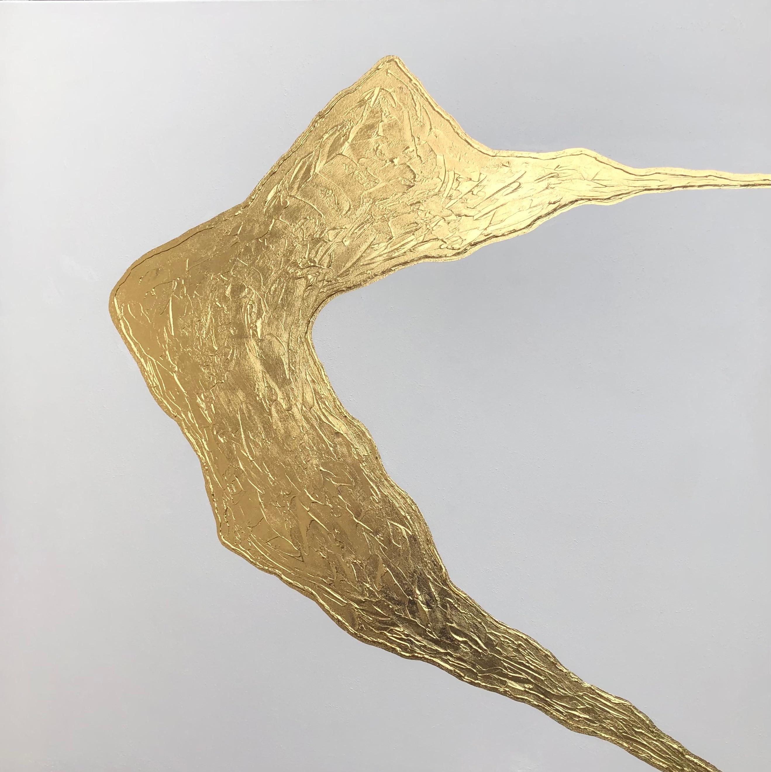 Extrait de la série "Vagues de l'océan" -  feuille d'or sur blanc, texturé