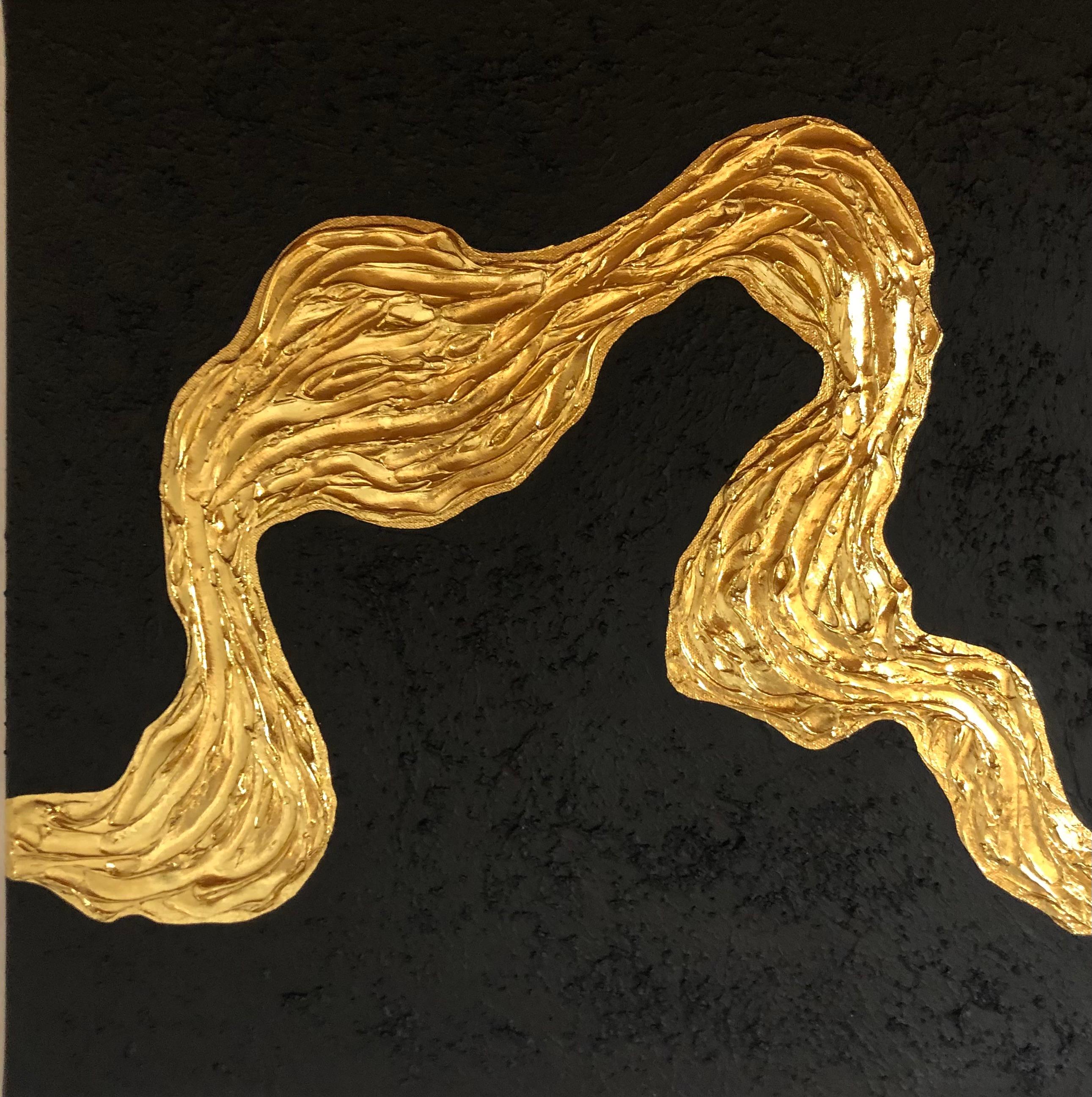 Nataliia Krykun Interior Painting - From the Series “Ocean Waves” - gold leaf on white, textured
