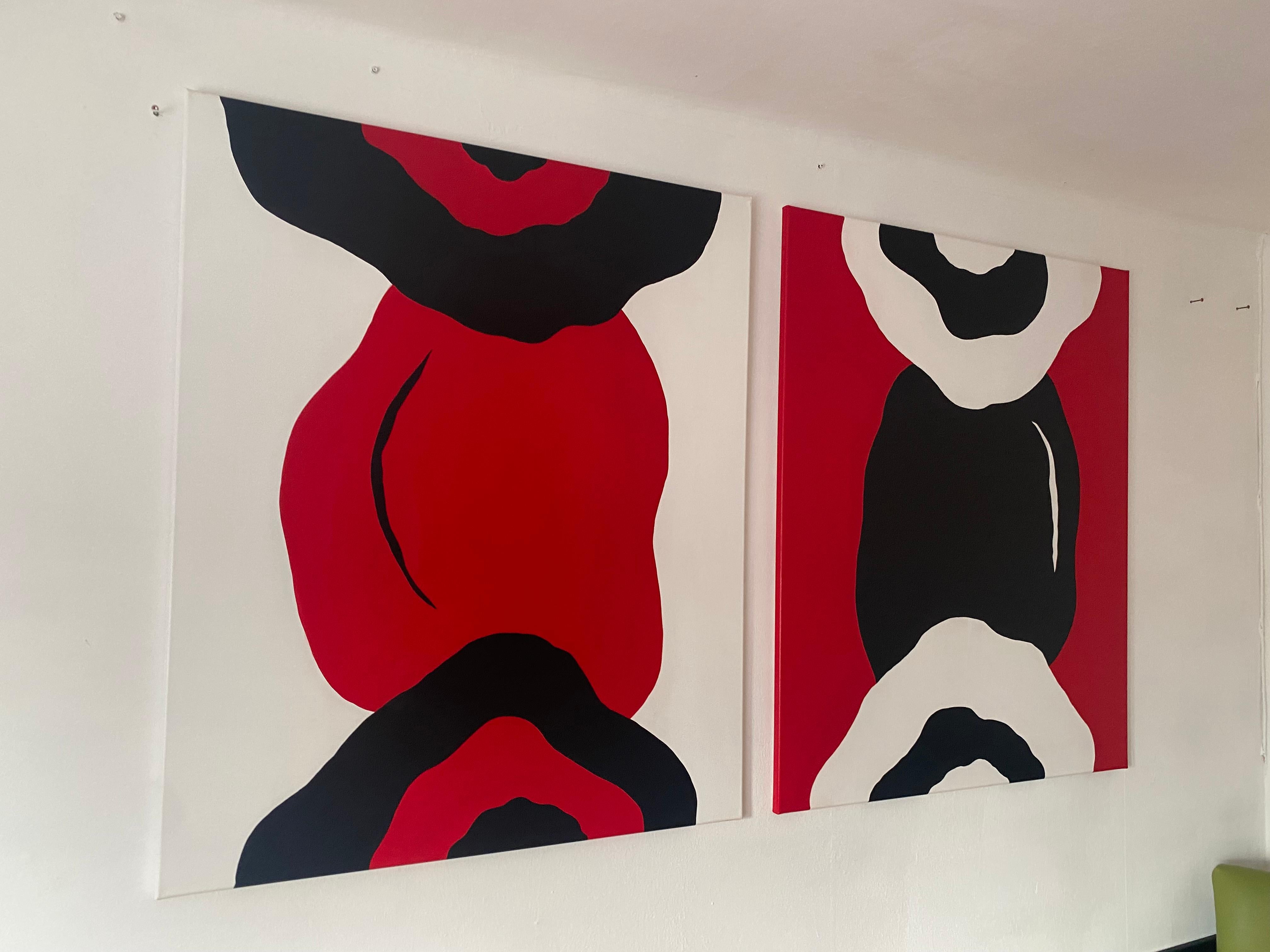 From the series “The Kiss”. Love geometry Pop Art abstraction - Painting by Nataliia Krykun