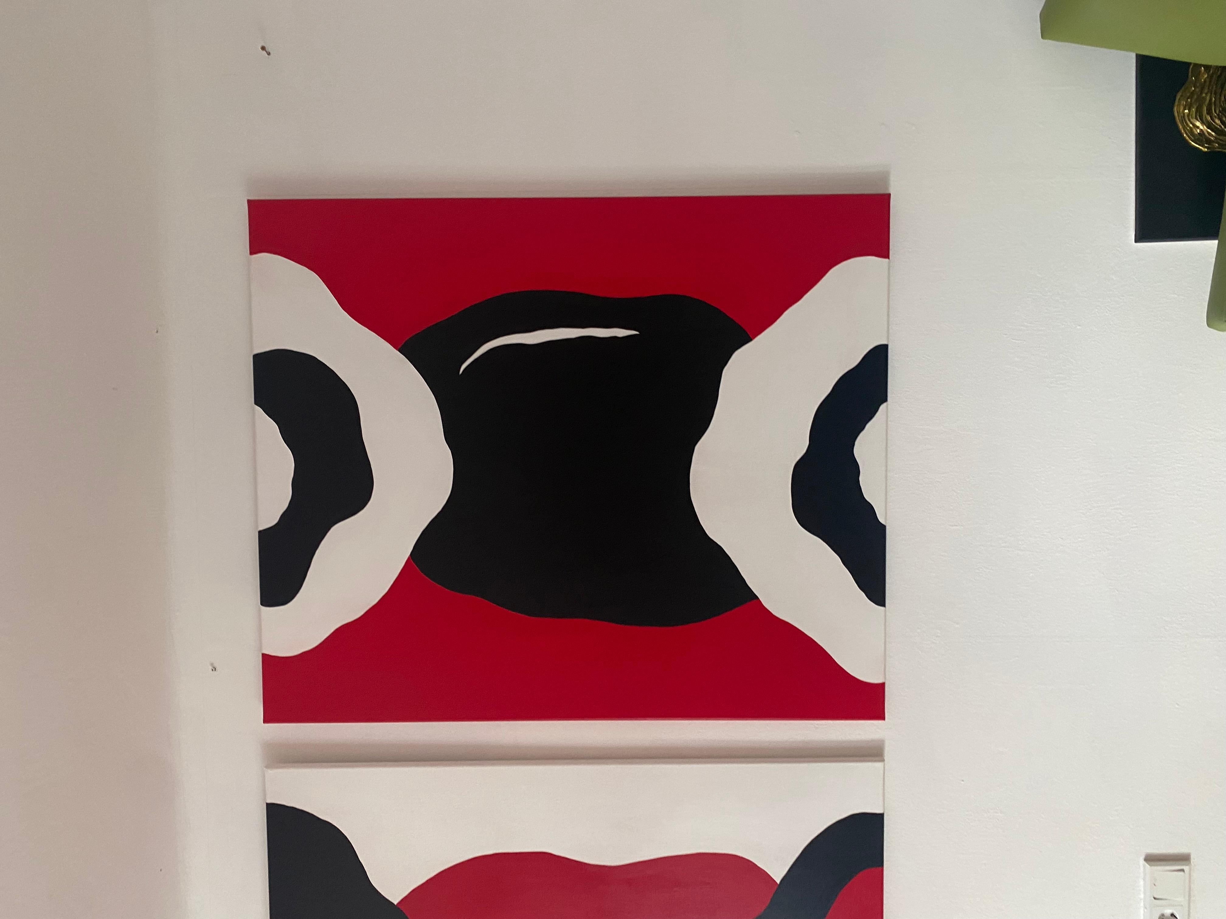 From the series “The Kiss”. Love geometry Pop Art abstraction - Abstract Painting by Nataliia Krykun