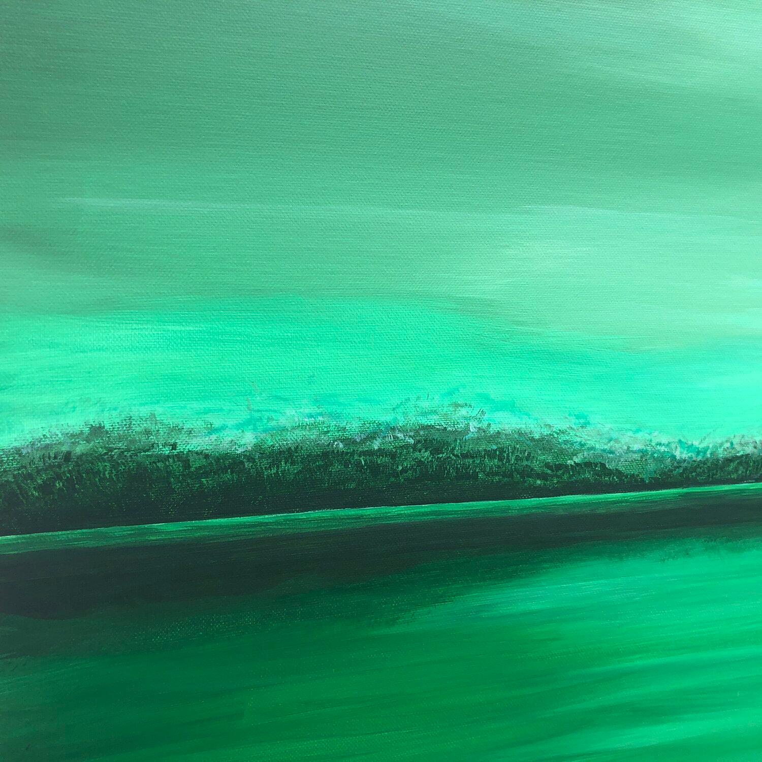Paesaggio astratto verde e mare, montagne, foreste - Interior Painting Verde di Nataliia Krykun