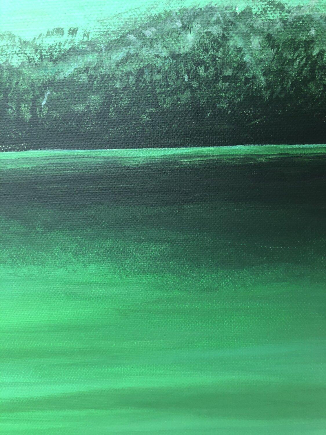 Paesaggio astratto verde e mare, montagne, foreste in vendita 4