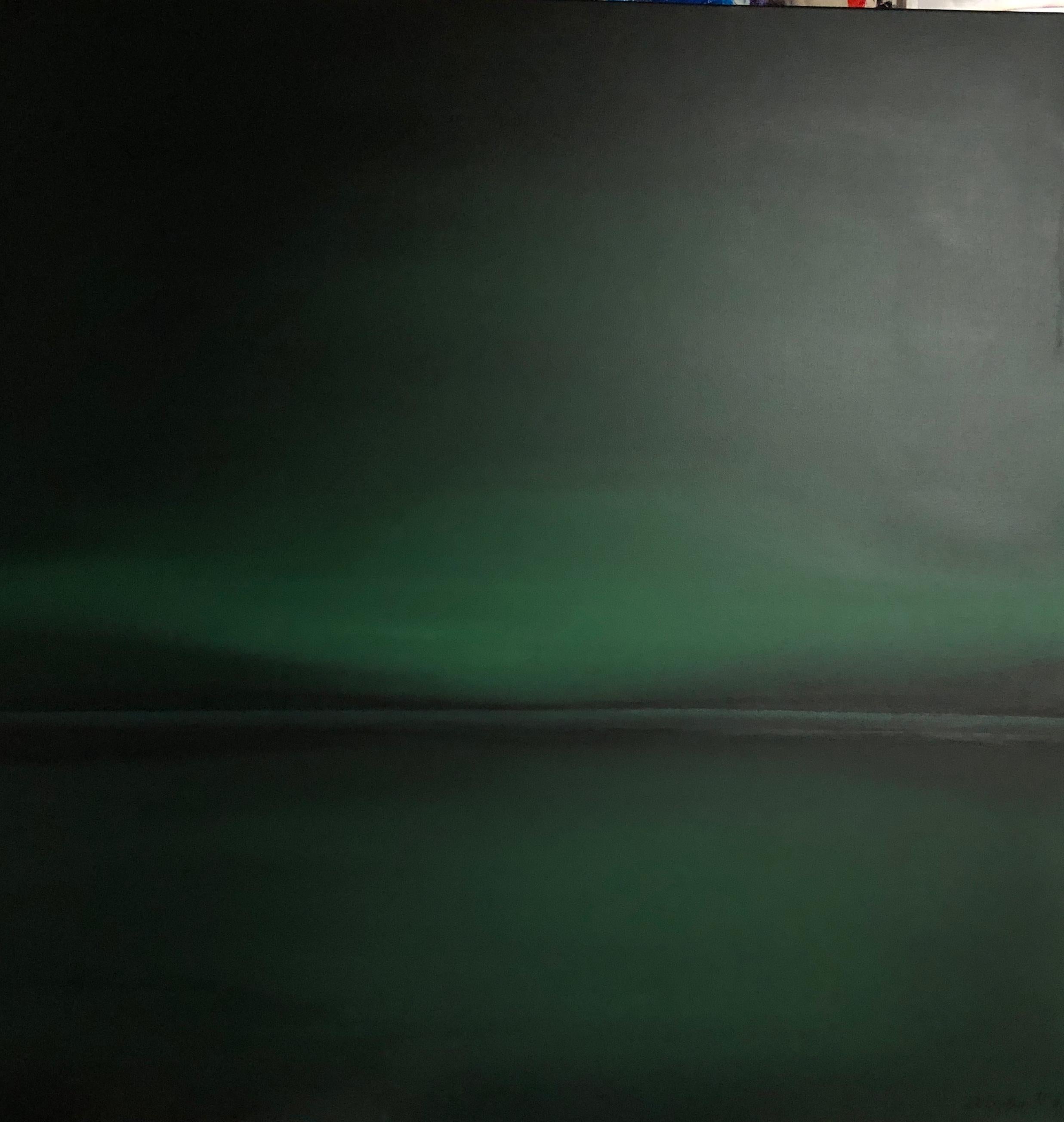 Landscape Painting de Nataliia Krykun - "Lago verde y oscuro" - minimalismo abstracción paisaje marino agua