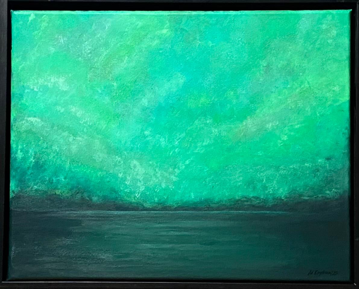 Lago verde en verano - paisaje marino minimalista, agua, horizonte, montañas en venta 5