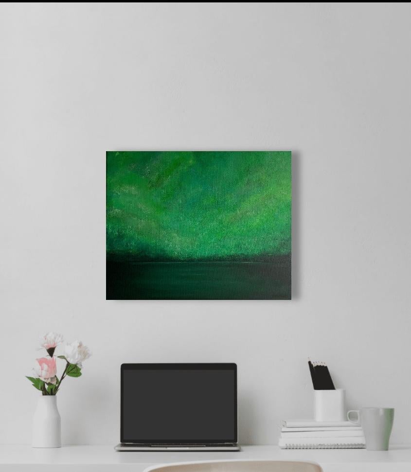 Lago verde en verano - paisaje marino minimalista, agua, horizonte, montañas en venta 6