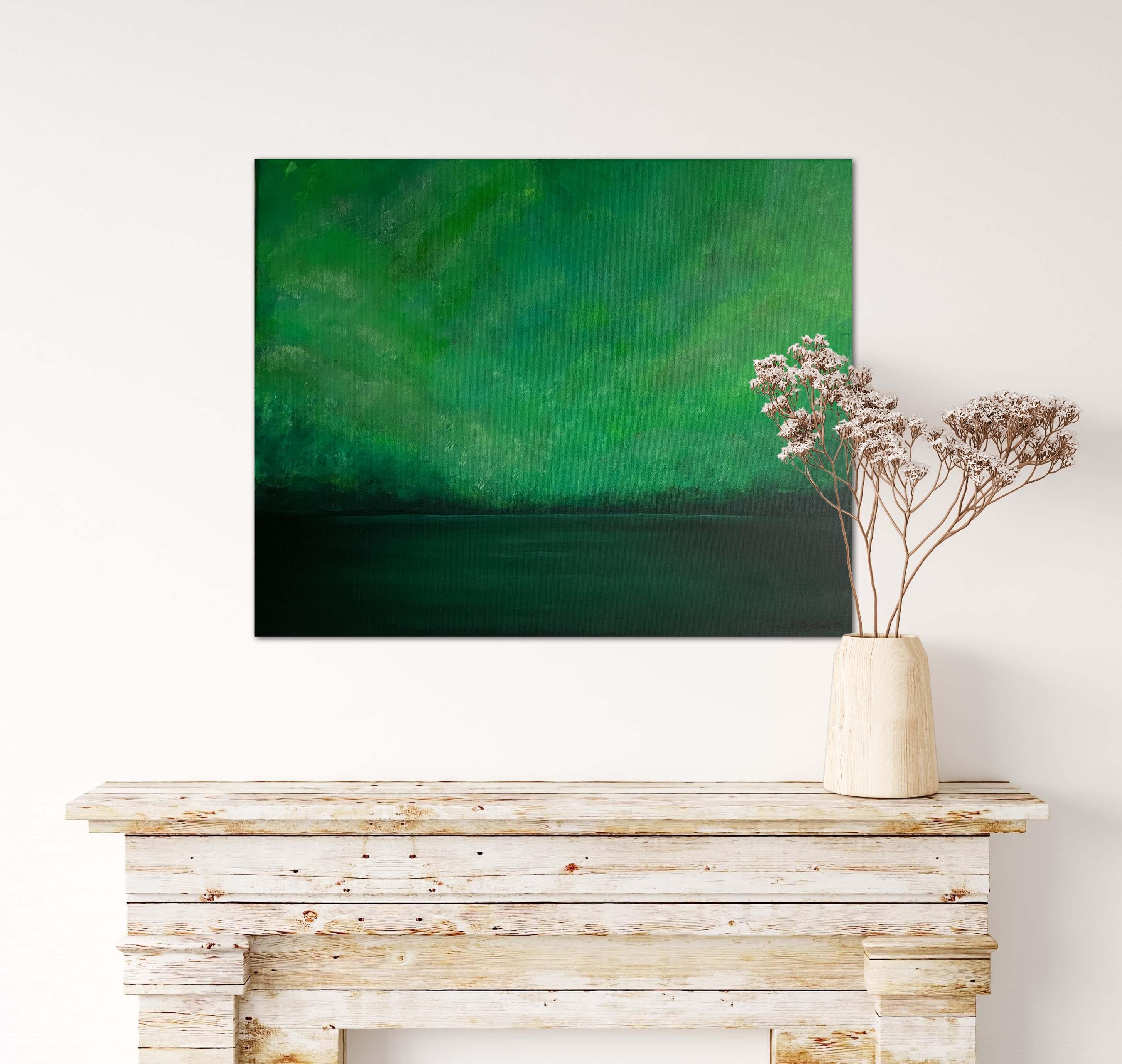 Lago verde en verano - paisaje marino minimalista, agua, horizonte, montañas en venta 7