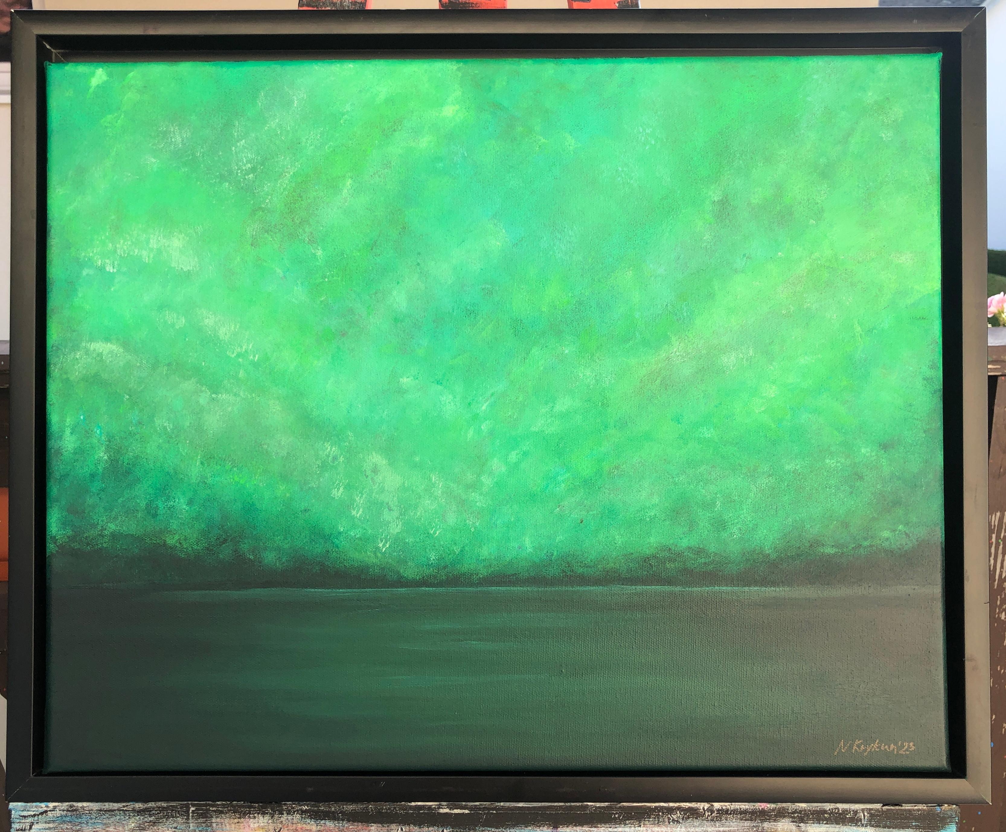 Lago verde en verano - paisaje marino minimalista, agua, horizonte, montañas en venta 8