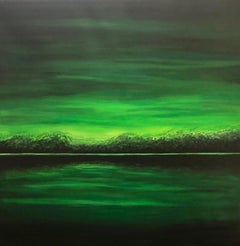 „Green mountain landscape“, abstraction minimalism seascape, water