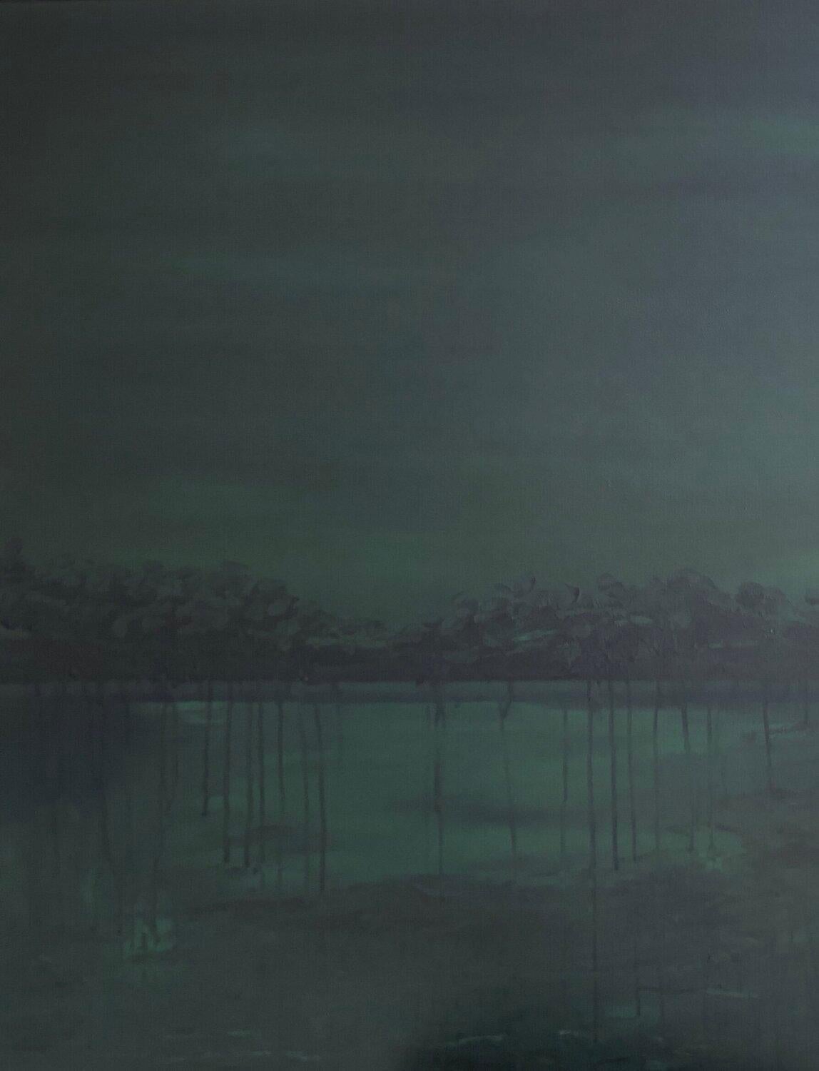 Interior Painting de Nataliia Krykun - "Paisaje marino verde" Minimalista semi abstracto paisaje marino agua