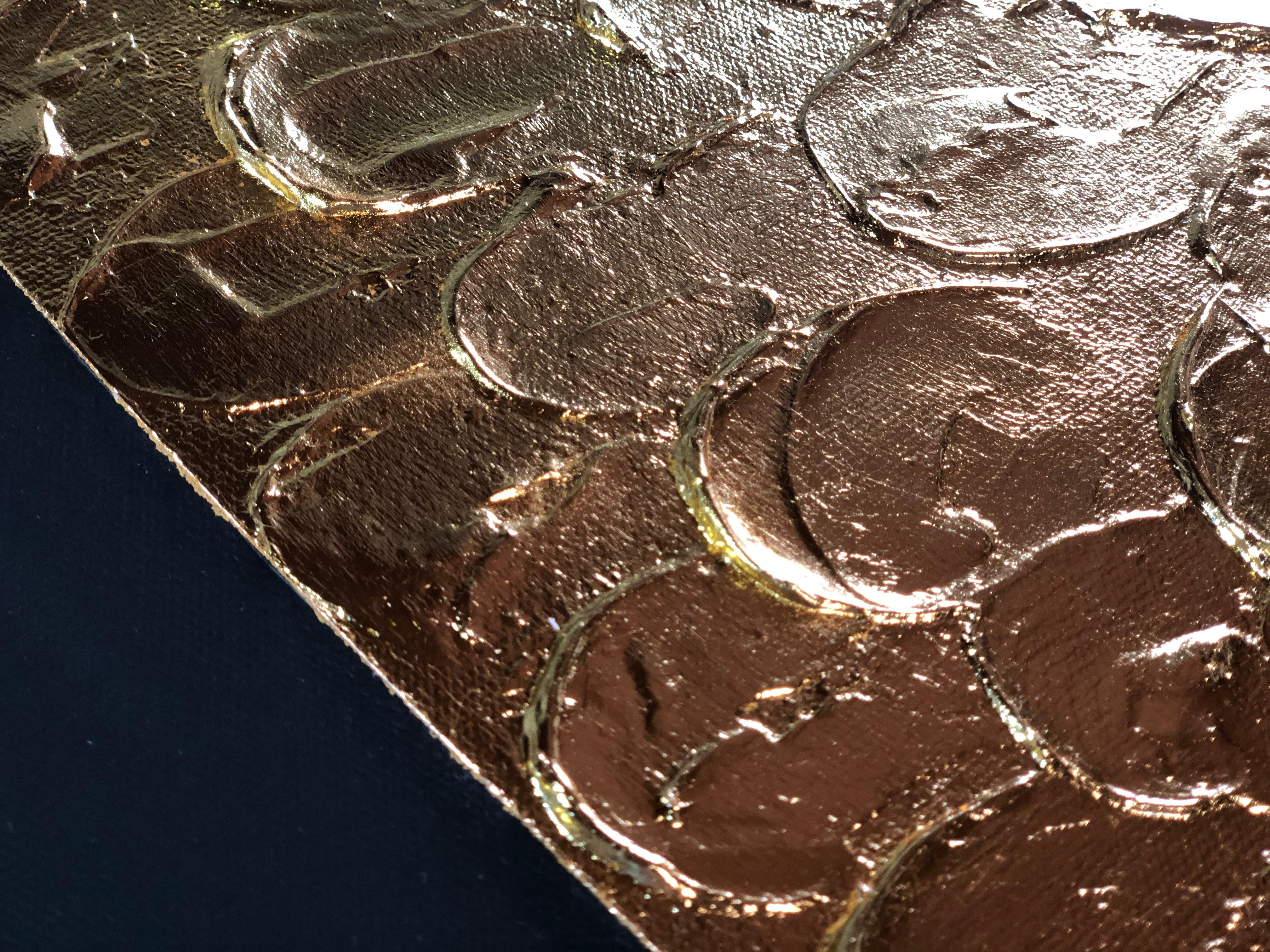 Herz in Gold - 3D Liebe, Amour, Amore Weiß und Gold strukturiert, Vergoldung – Painting von Nataliia Krykun