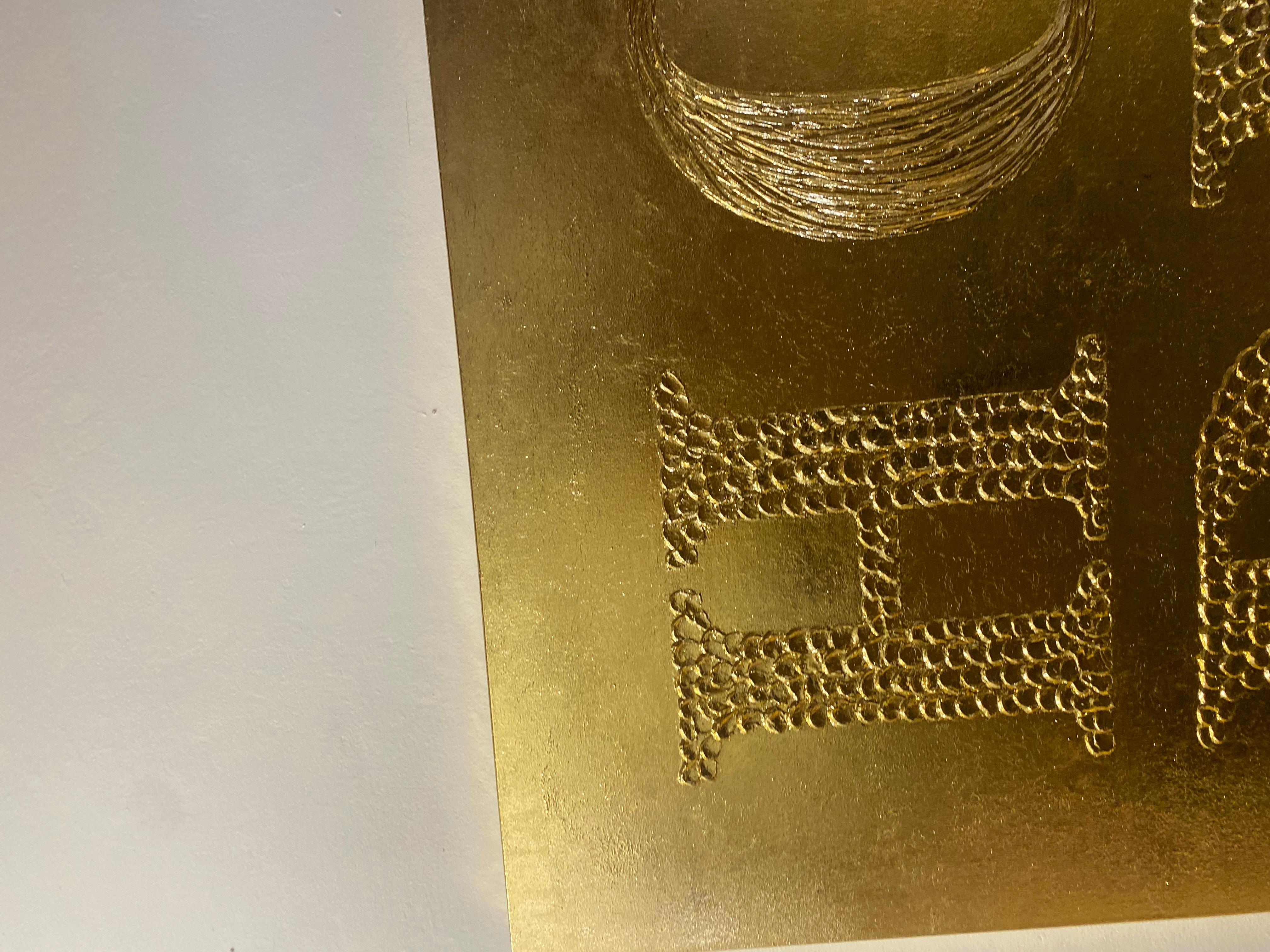 I poured my passion into crafting this bold, geometric circle, gilded with shimmering gold leaf to capture light and elevate spirit. The textured surface pulses with quiet energy against the rich black backdrop, inviting calm and focus. This