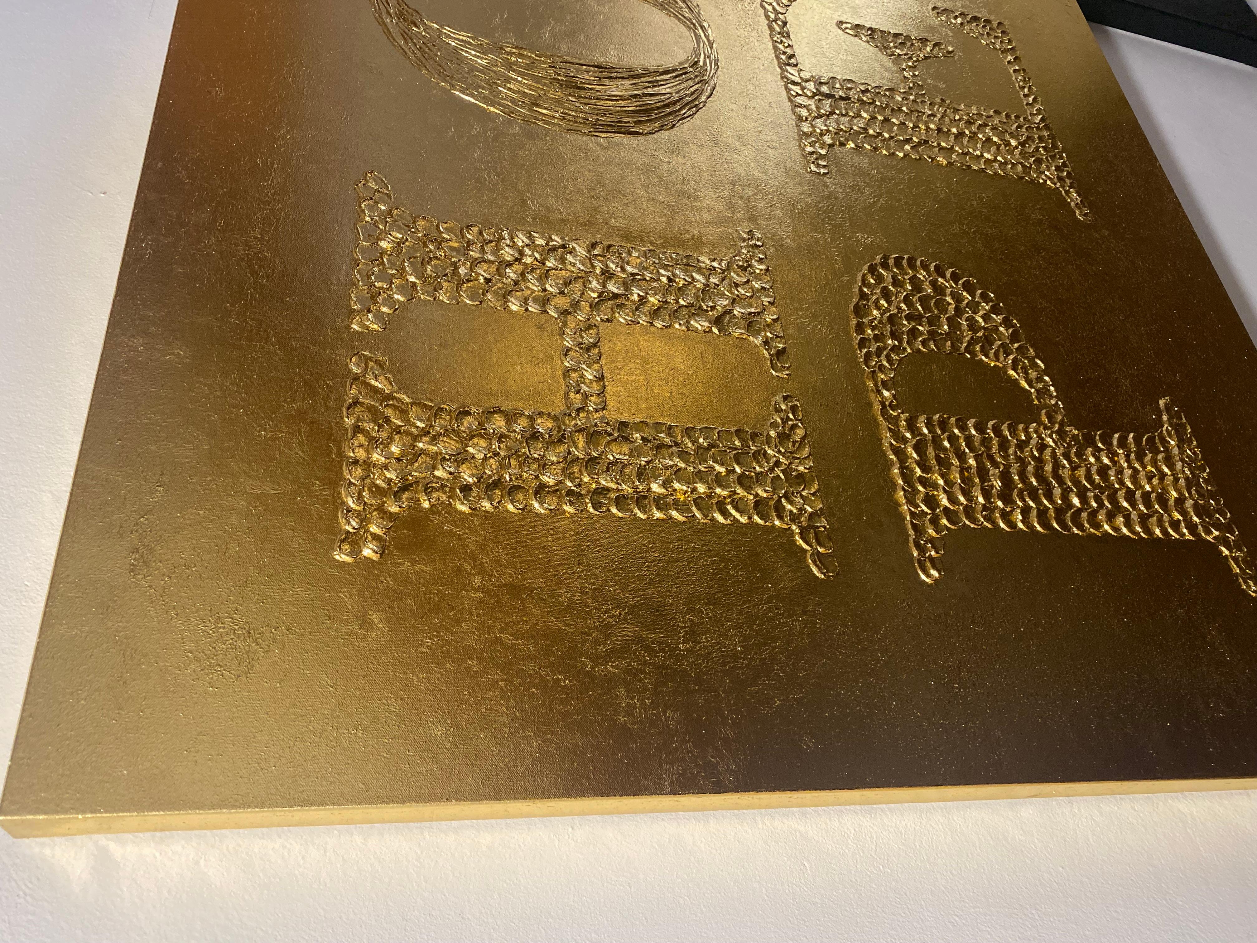 HOPE - gold leaf 3D, textured, minimalism For Sale 1
