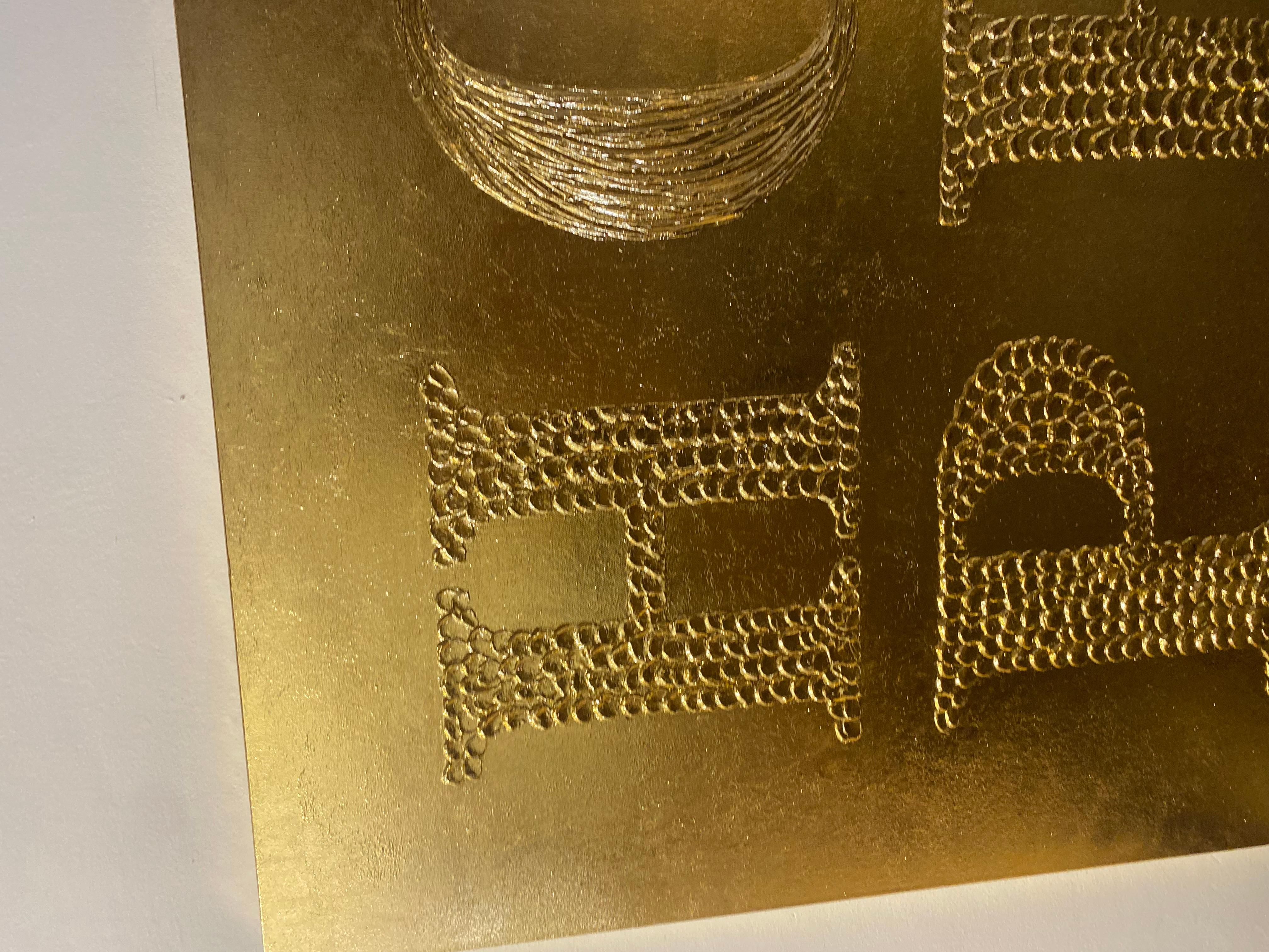 HOPE - gold leaf 3D, textured, minimalism For Sale 2