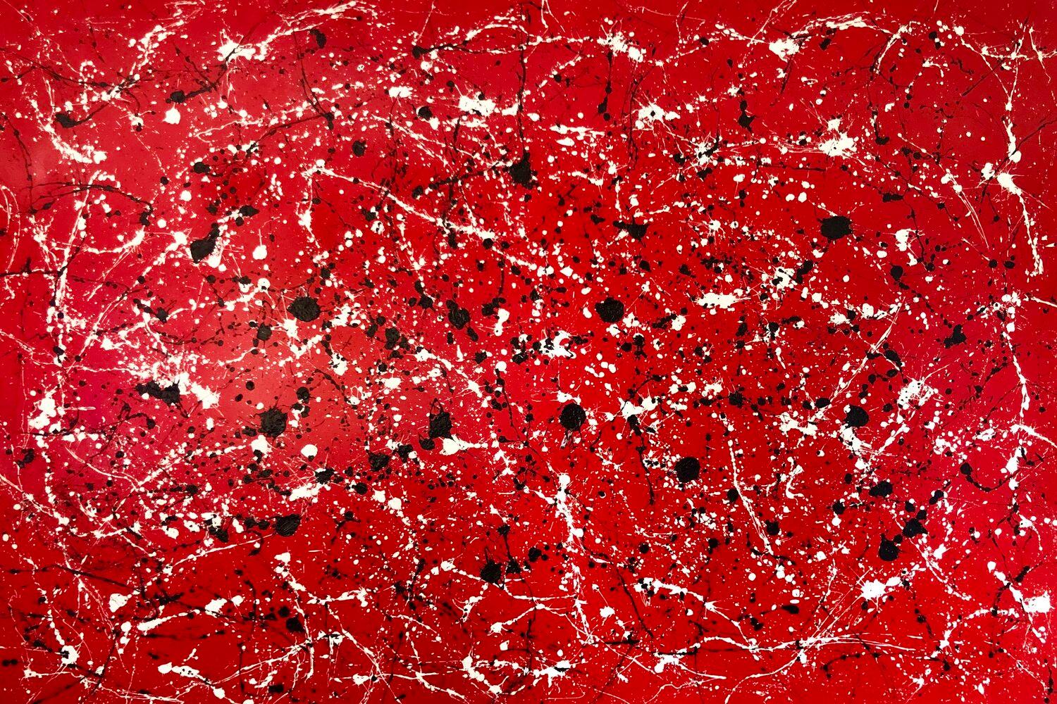 Série "Infinite Flightt", rouge, blanc, noir grande abstraction, gouttes.